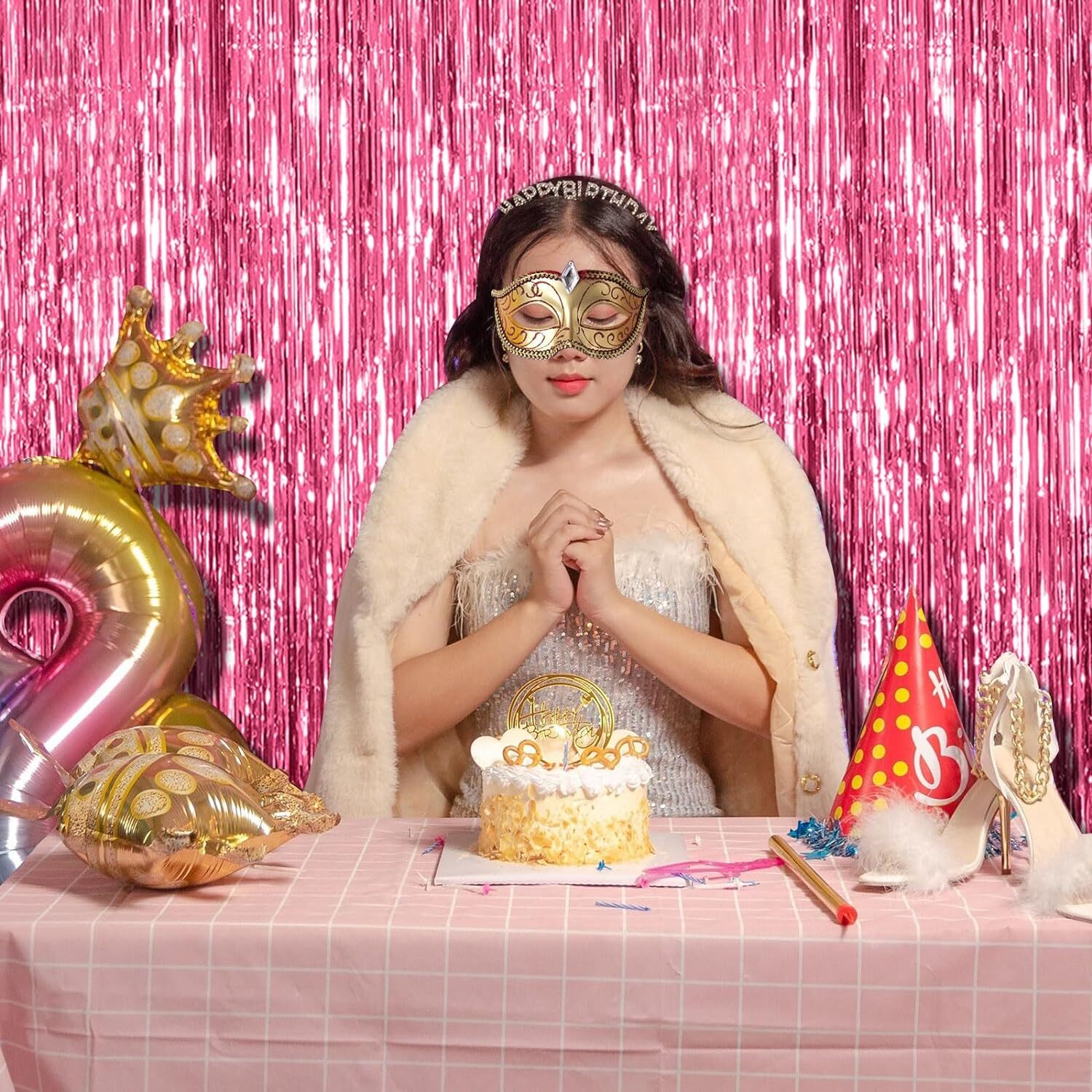 3 Pack Pink Backdrop Birthday Party Decorations Tinsel Foil Fringe