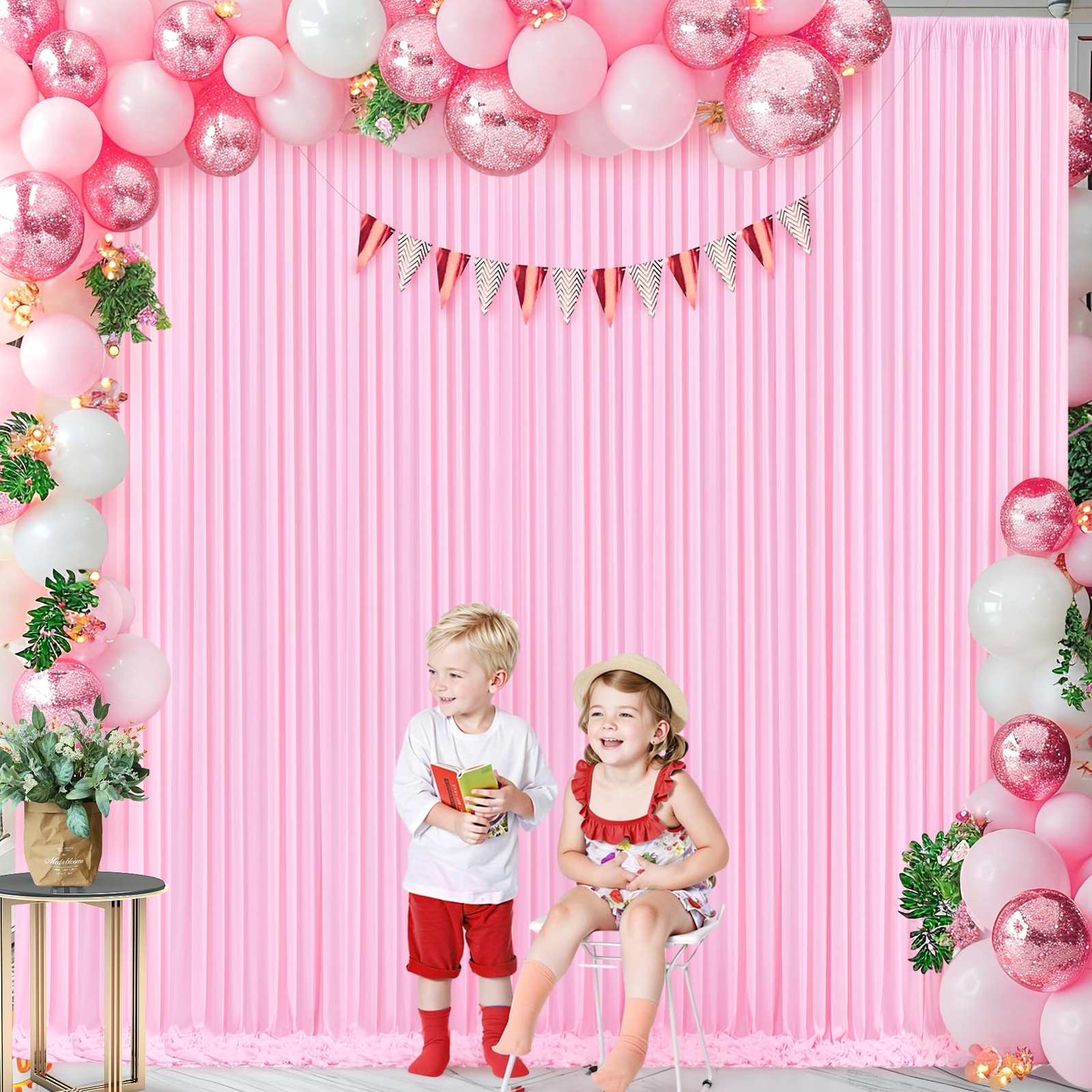 5ft x 8ft Pink Backdrop Curtains for Weddings/Parties 2 Panels Wrinkle-Free