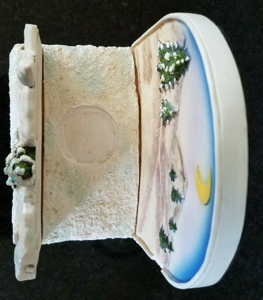 VTG Christmas Winter Snow Moon Heavy Decorative Sparkle Colorful Candleholder.