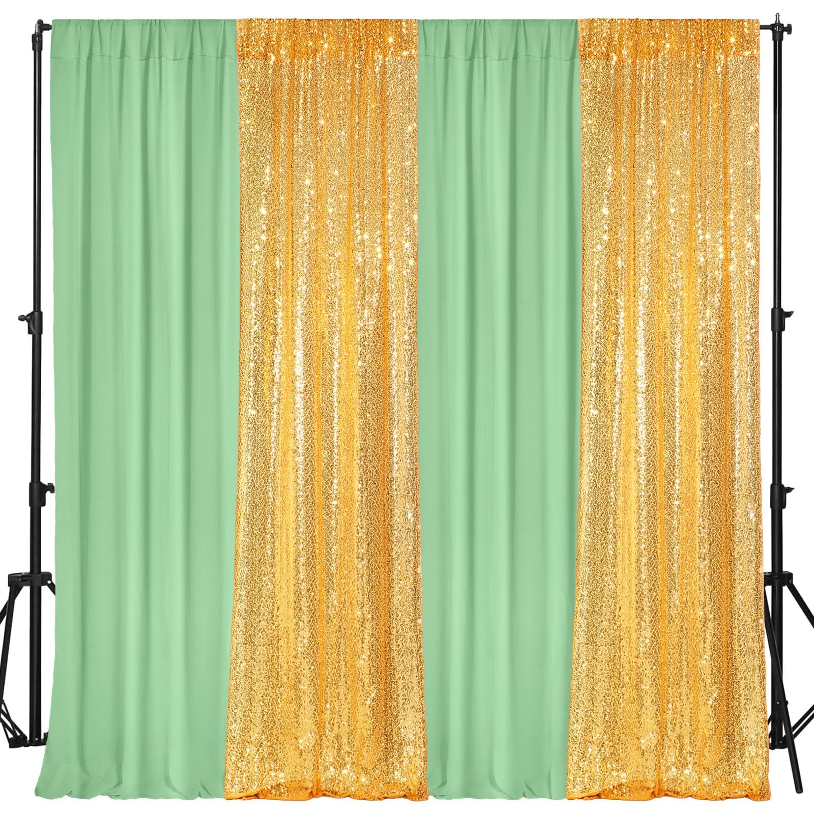 4 Panels Backdrop Curtains 2 Pcs 4 x 10 ft Sequin Glitter 2 Pcs 7 x 10 ft Chi…