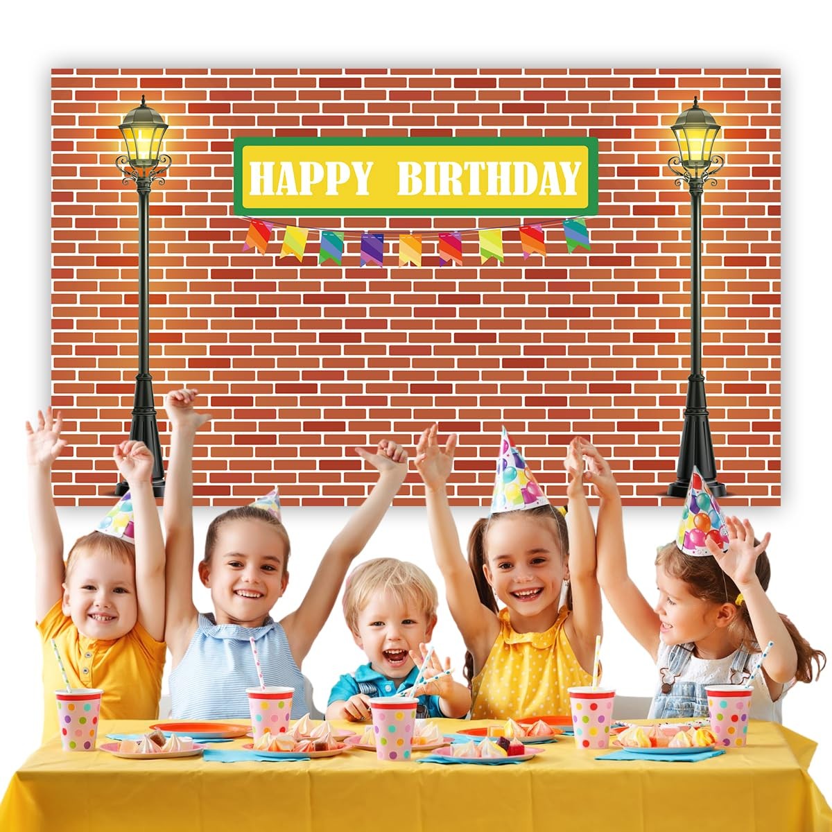 5x3ft Brick Wall Happy Birthday Backdrop Cloth Red Brick Wall Background Deco…
