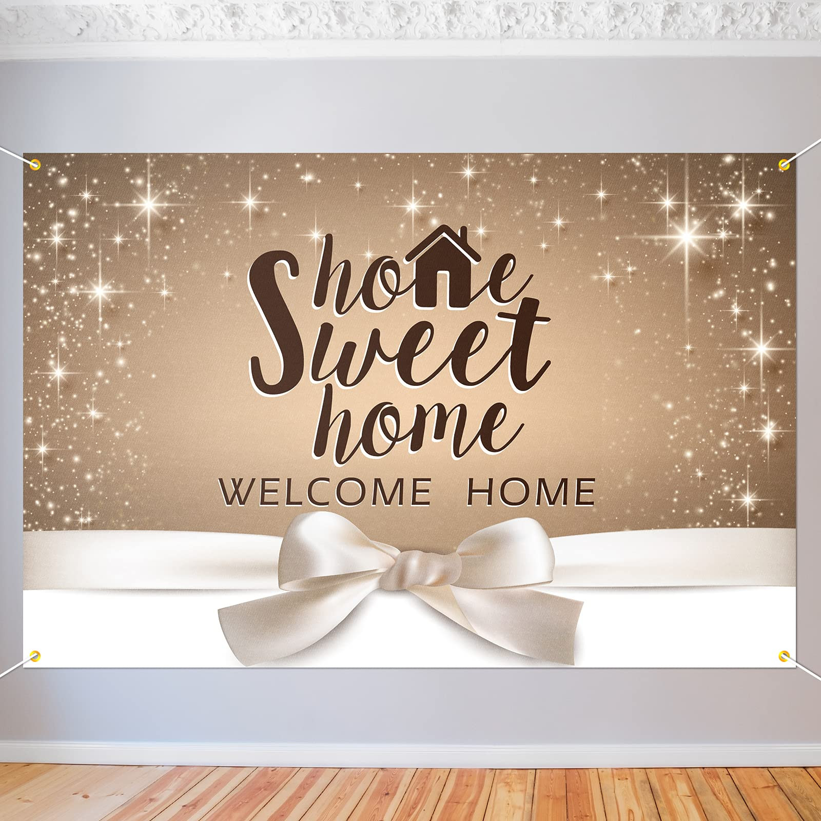 Home Sweet Home Backdrop Banner Decor Gold Glitter – Welcome Home Housewarmin…