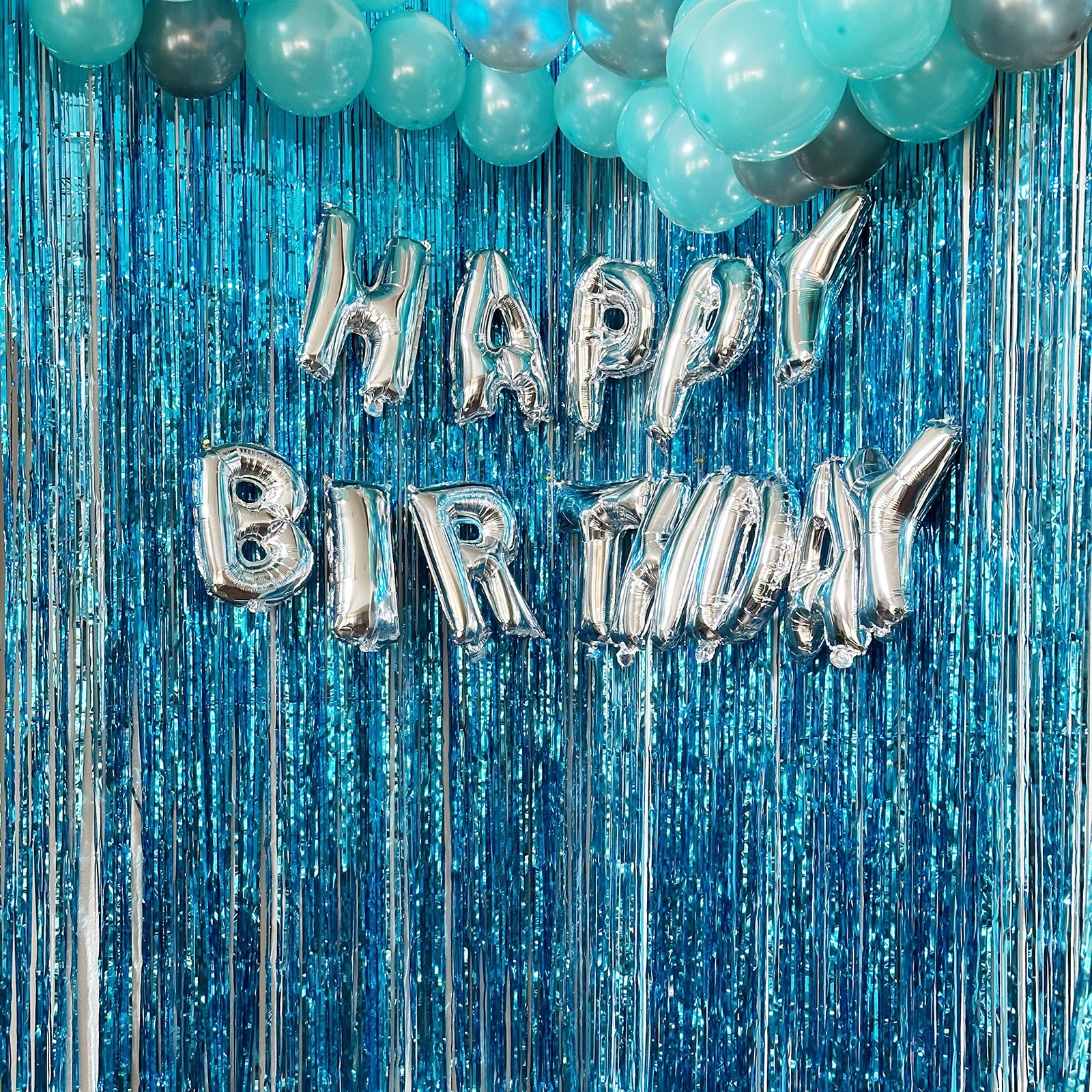 4 PCS Turquoise Metallic Tinsel Party Photo Backdrop Curtain Fringe 3.3×8.2 FT