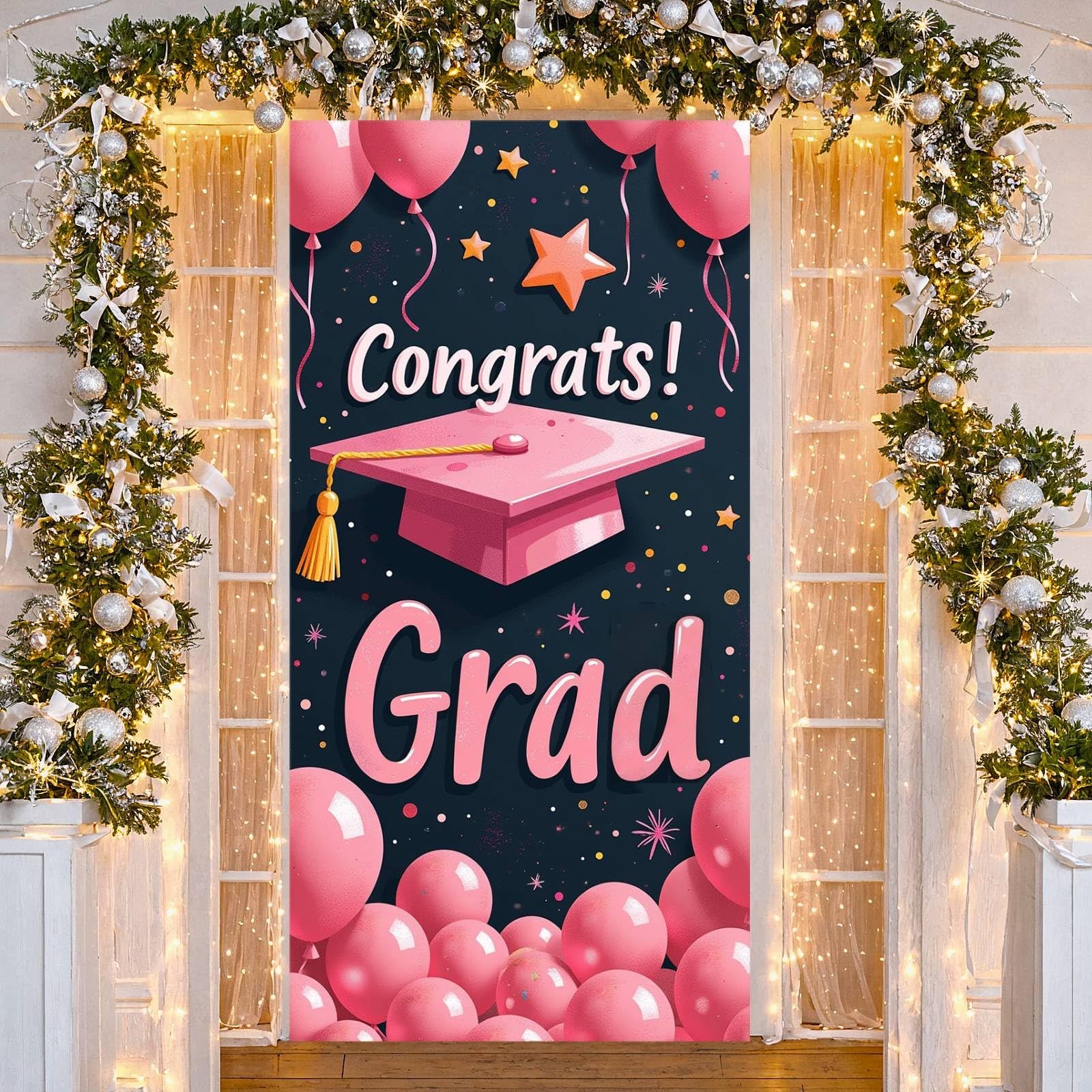 Class of 2026 Graduation Door Cover Banner Party Decorations Pink Congrats Grad