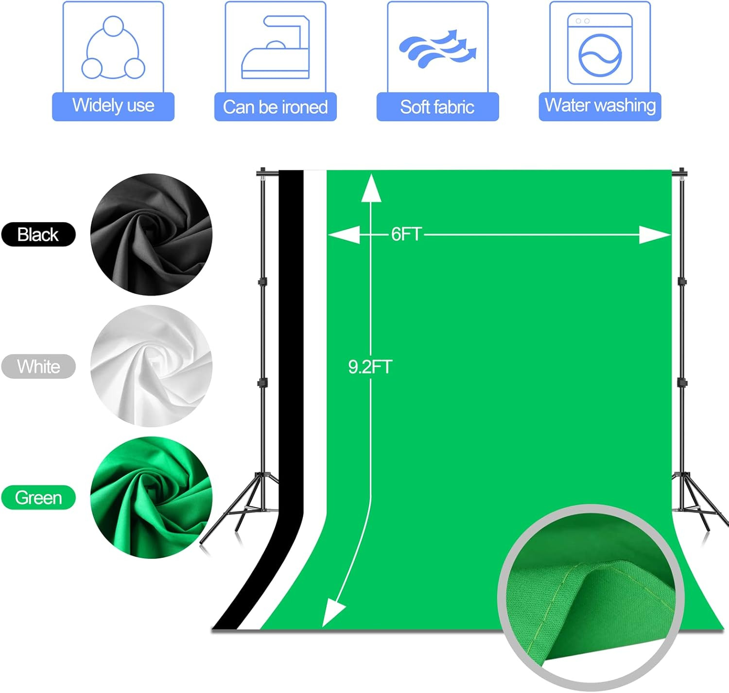 Adjustable 7x10ft Photo Video Backdrop Stand Kit with 3 Backgrounds & Clamps