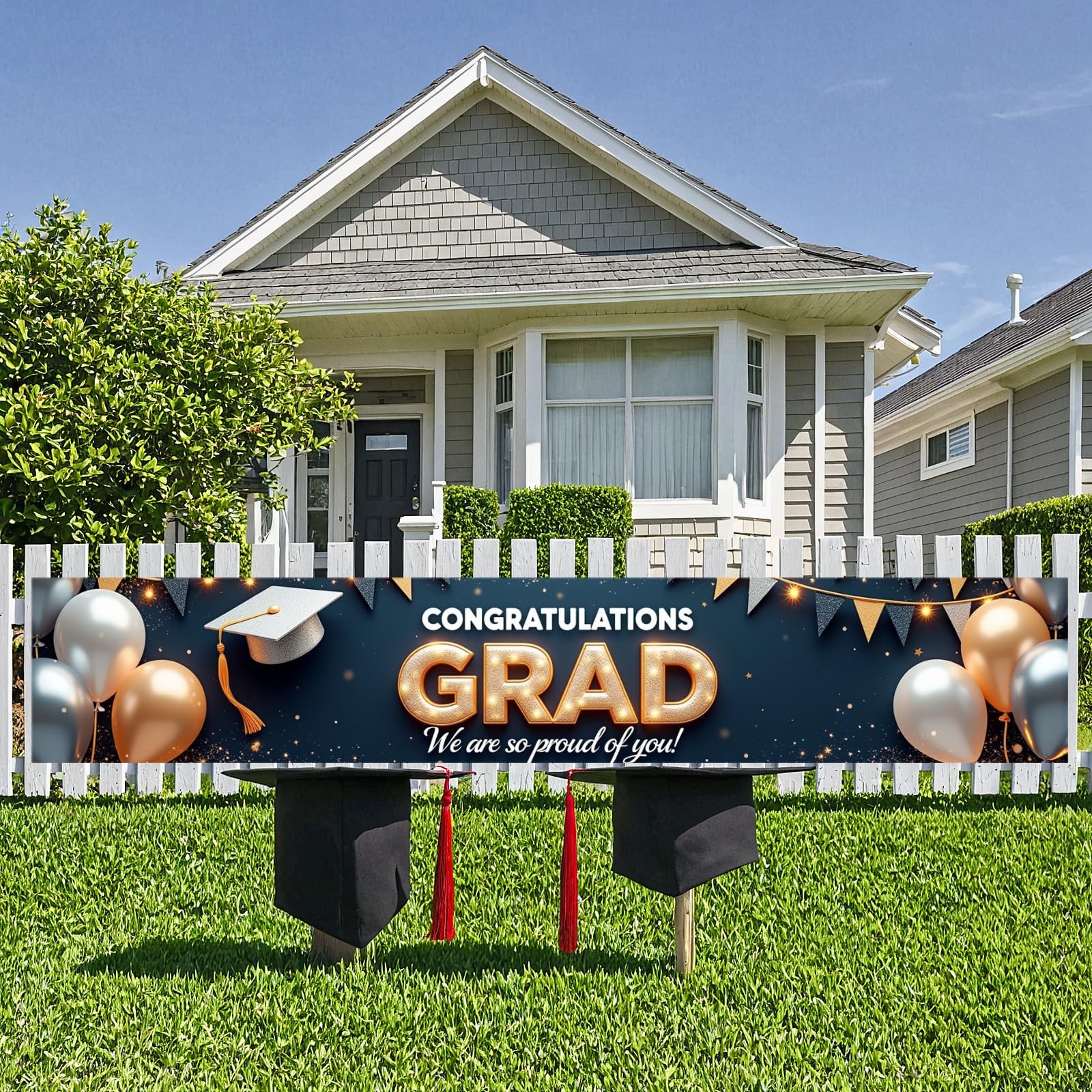 Graduation Banner 2026 Gold and Navy Blue Congrats Grad Banner Class of 2026 Dec
