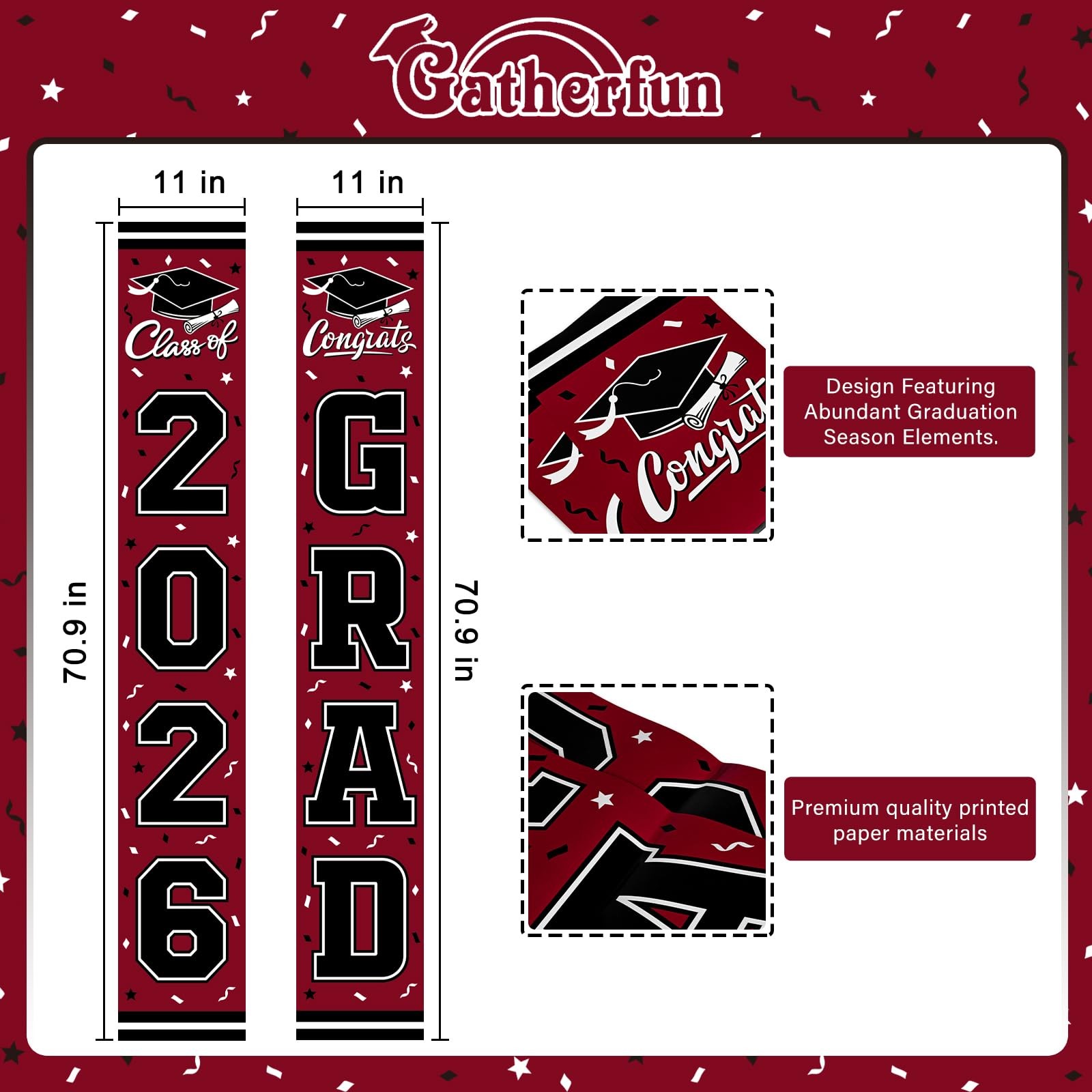 2026 Graduation Decorations,Congrats Grad 11.02 inches by 70.9 inches, Maroon
