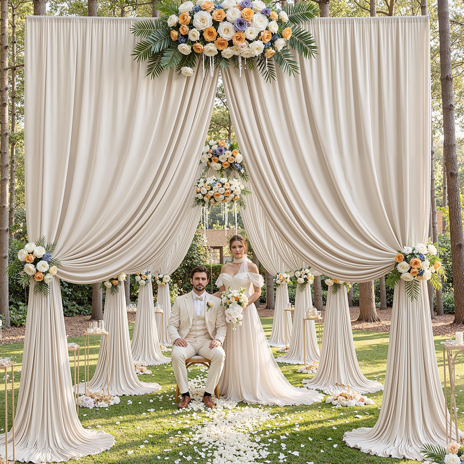 50×12ft Wrinkle Free Beige Backdrop Curtain for 12ft Long_10 Panels,