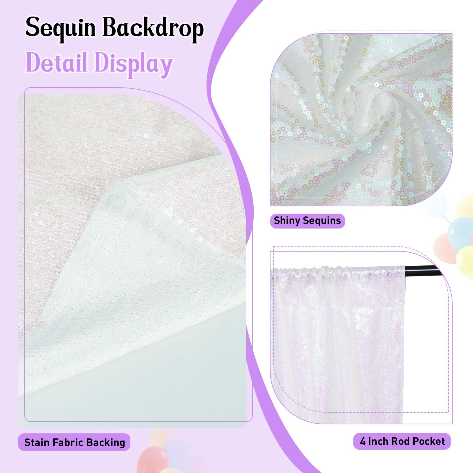 6x6ft Iridescent Sequin Backdrop Glitter Curtain Photography Panel