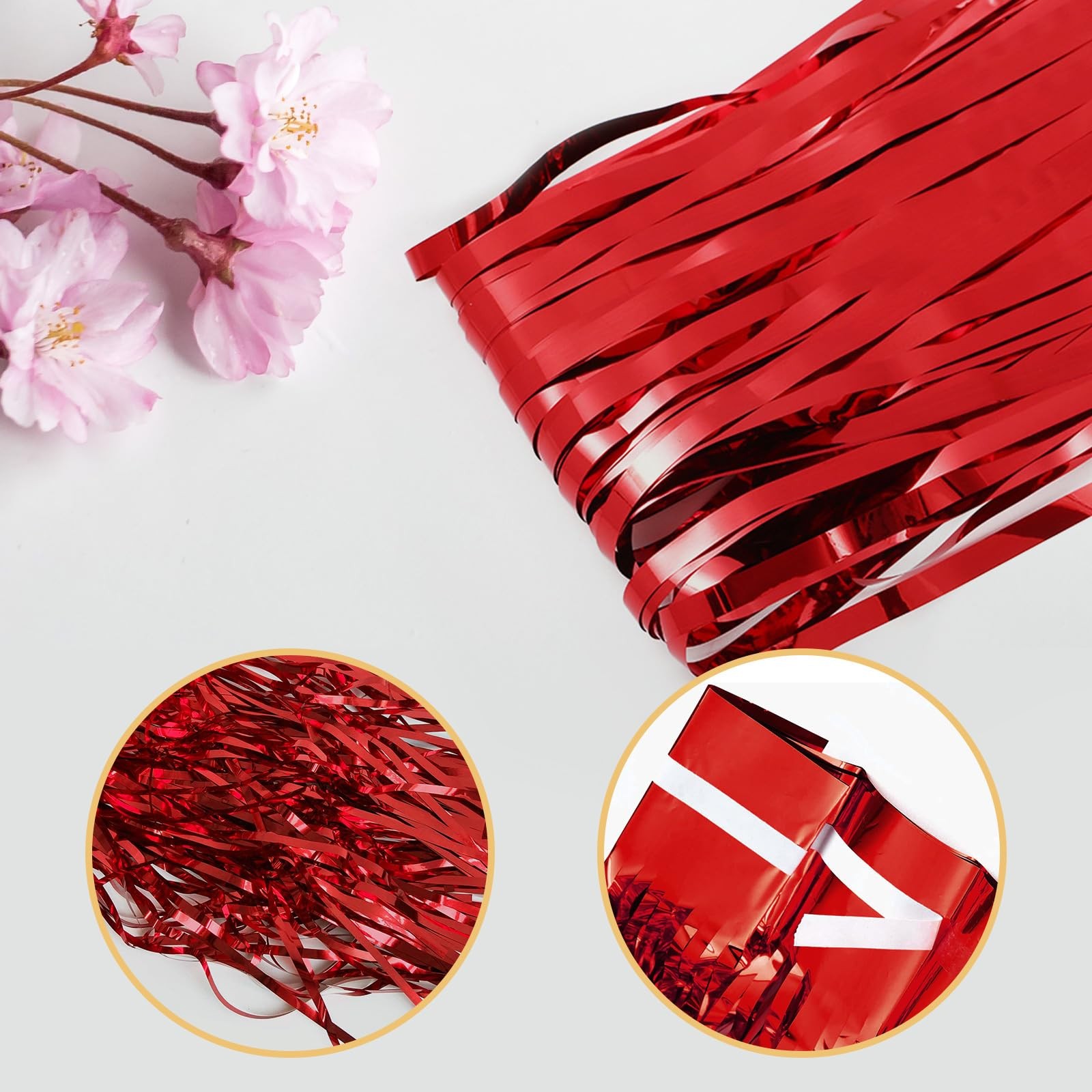10 PCS Red Tinsel Foil Fringe Curtain Backdrop 3.2×9.8 Ft Photo Booth Decor
