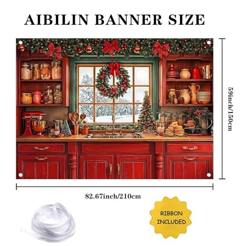 Red Retro Kitchen Backdrop – 7x5ft Retro Cabinets – Winter Kitchen Photography
