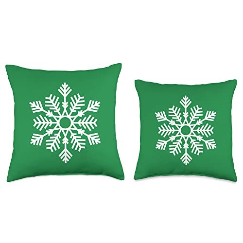 Snowflake Christmas White On Green Xmas Winter Snow Star Throw Pillow 16×16