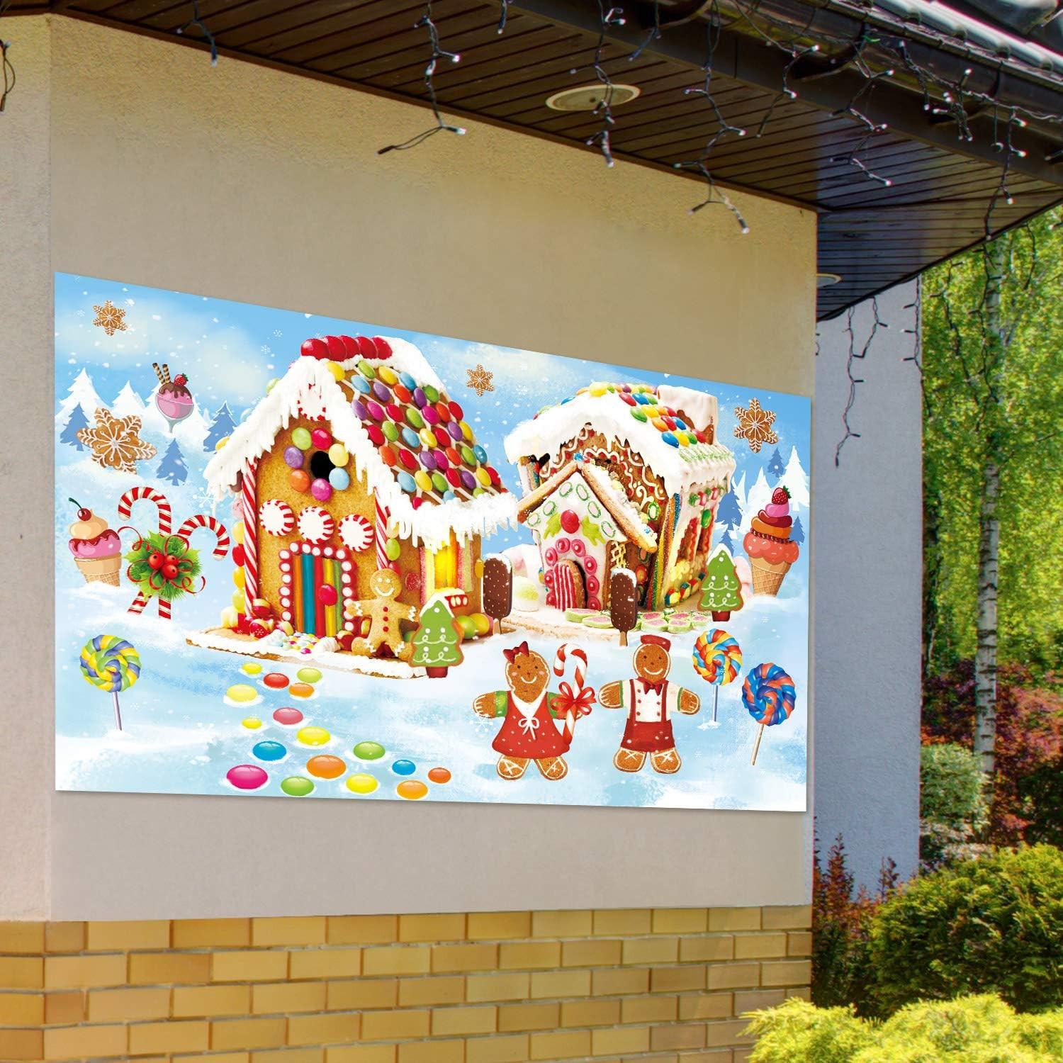 Gingerbread Christmas Backdrop Sweet Holiday Scene XL Fabric Photo Booth Banners