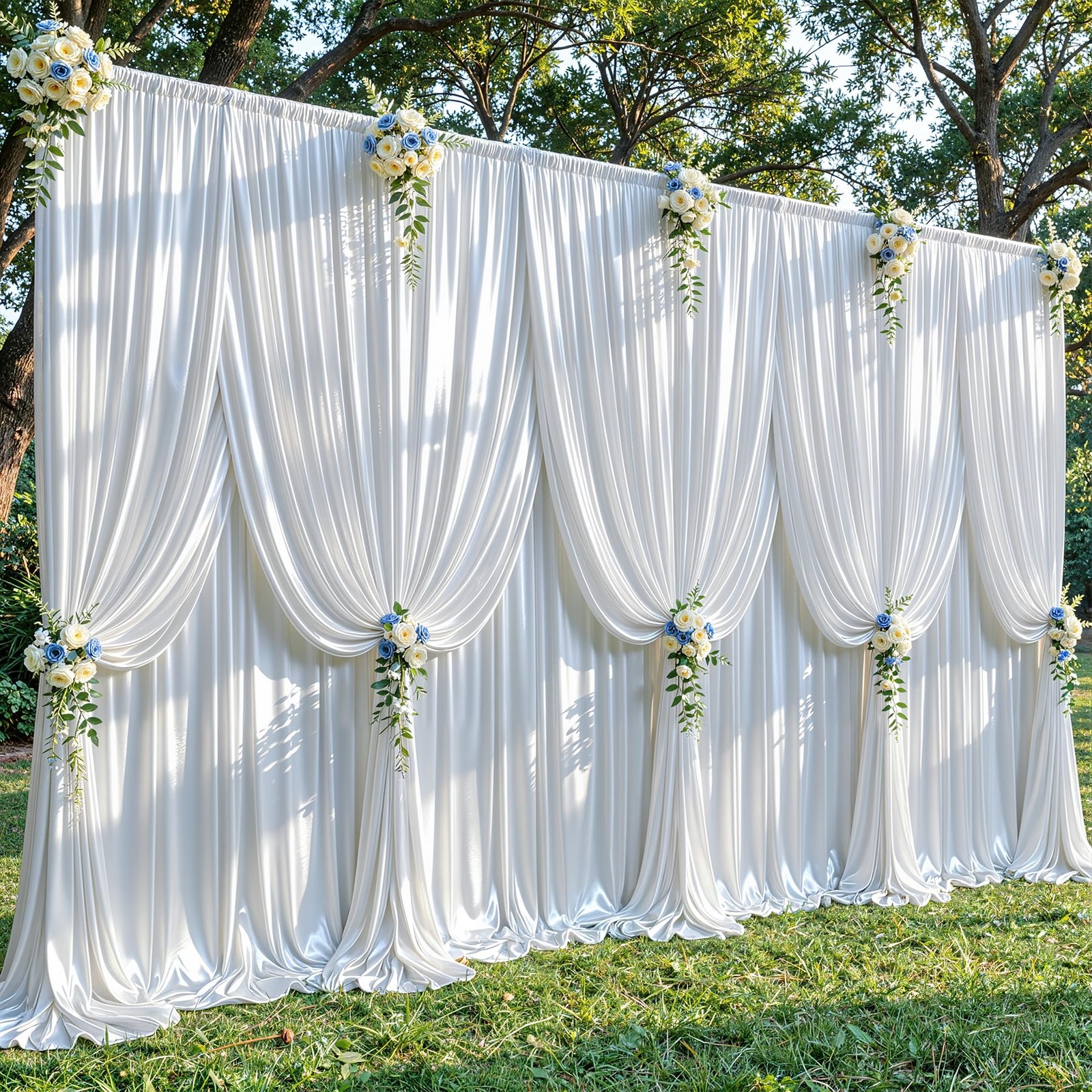 40x10ft White Glitter Backdrop Curtain for W5 x H10′(8 Panels),