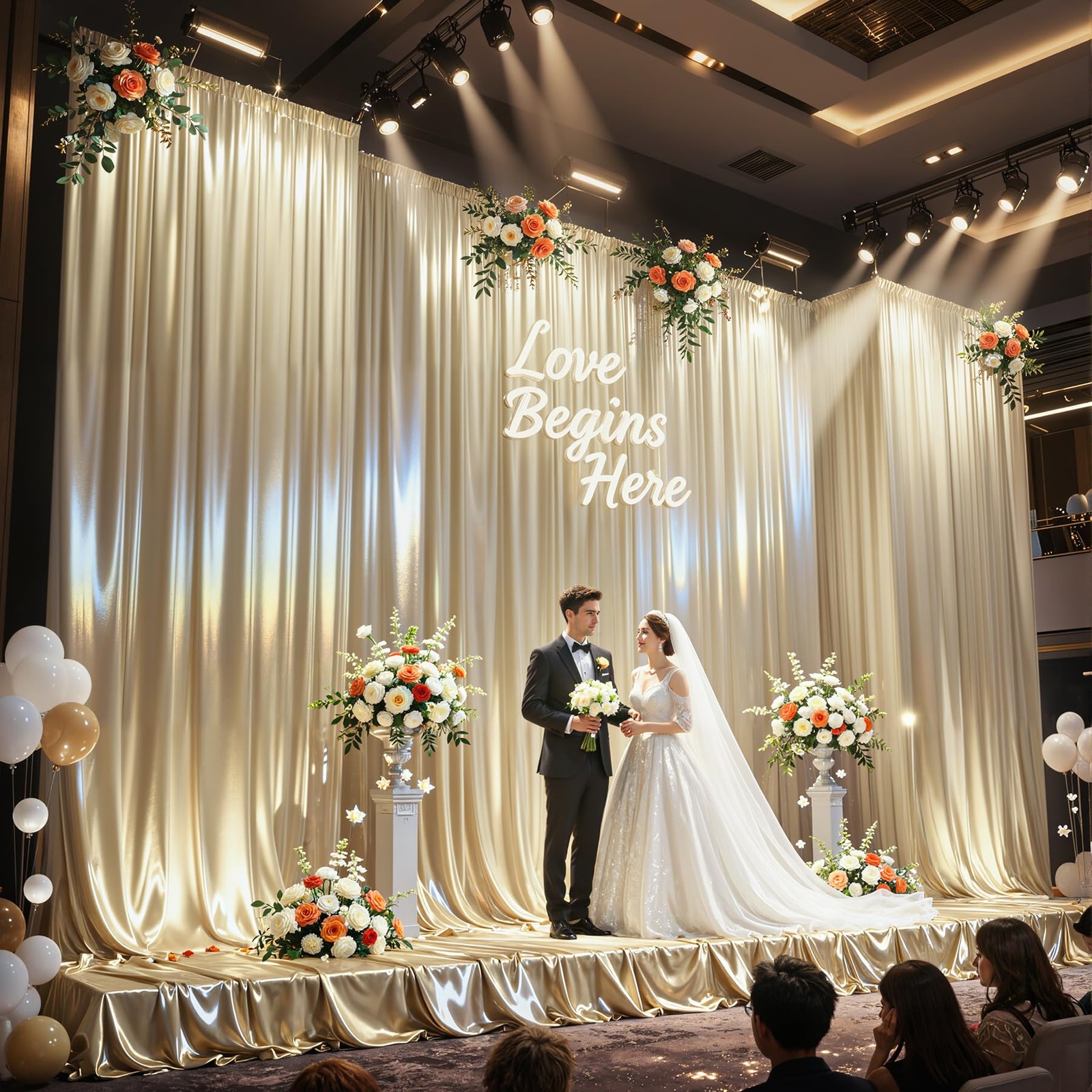 40x10ft Champagne Beige Glitter Backdrop W5 x H10′(8 Panels),