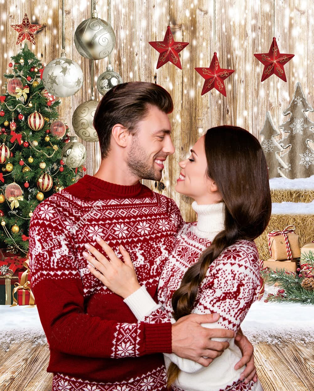 6x8FT Christmas Backdrop Wood Floor Winter Snow Xmas Tree Background Photo