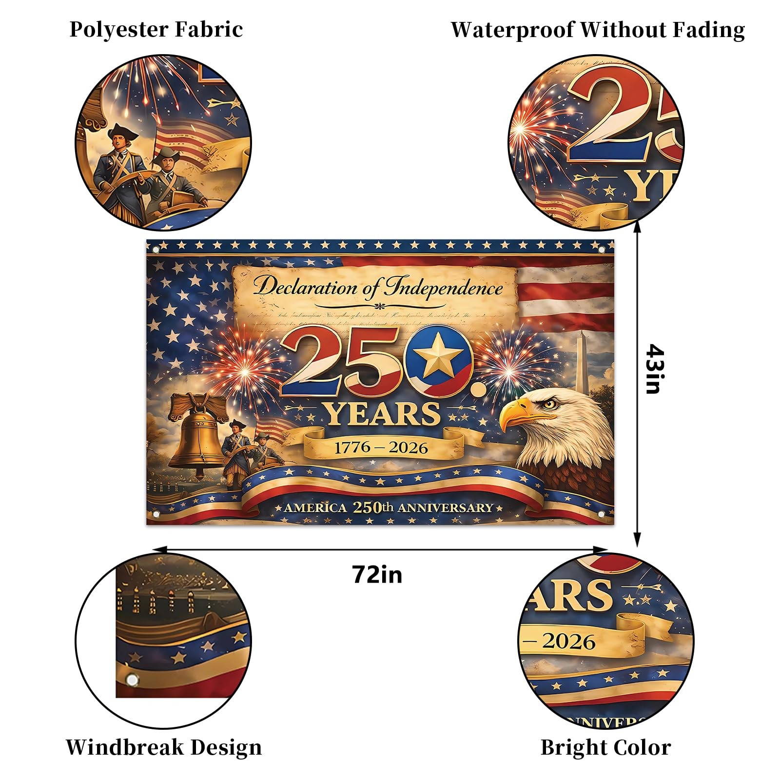 America 250 Anniversary Photo Backdrop Patriotic Banner 4th of July Colorful