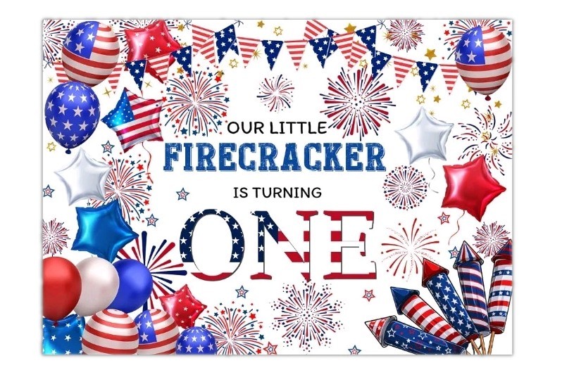 4th of July Backdrop -Our Little Firecracker Is Turning One Party Banner 7x5FT