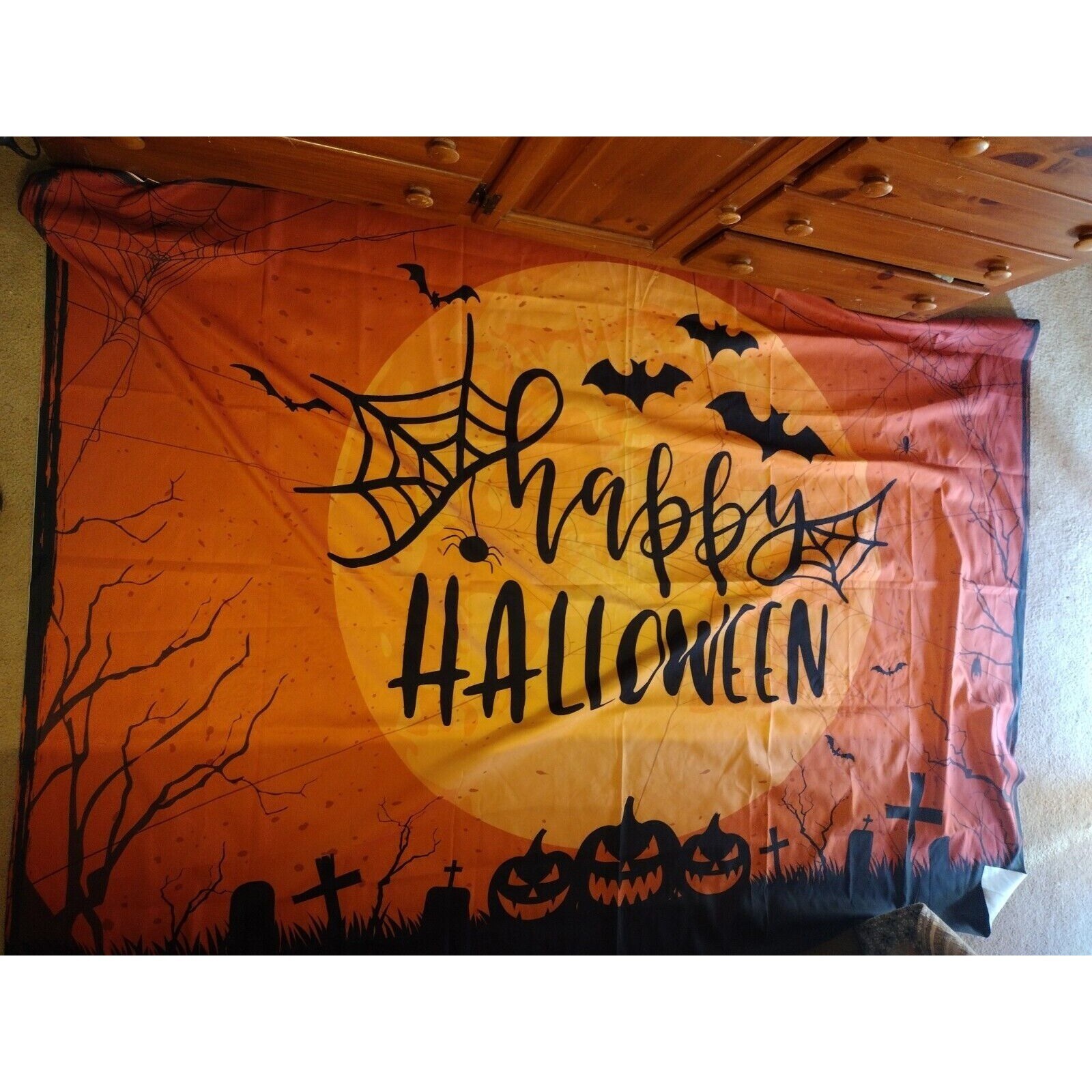 Halloween Banner Flag Backdrop Home Party Decor Theme Bats Pumpkins