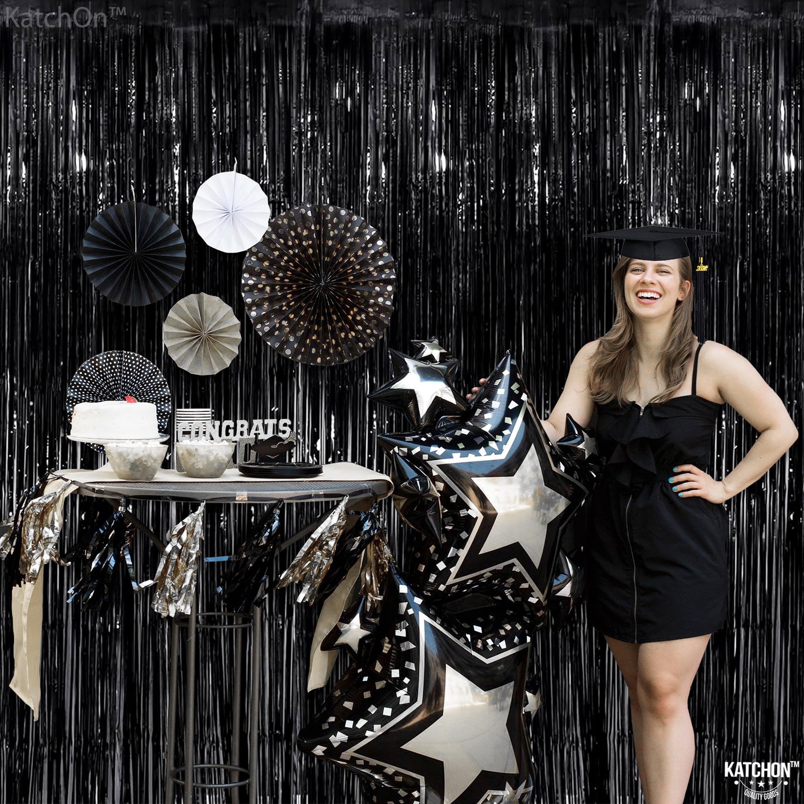Large Black Fringe Backdrop – Pack of 2 | Black Streamers for Black Decoratio…