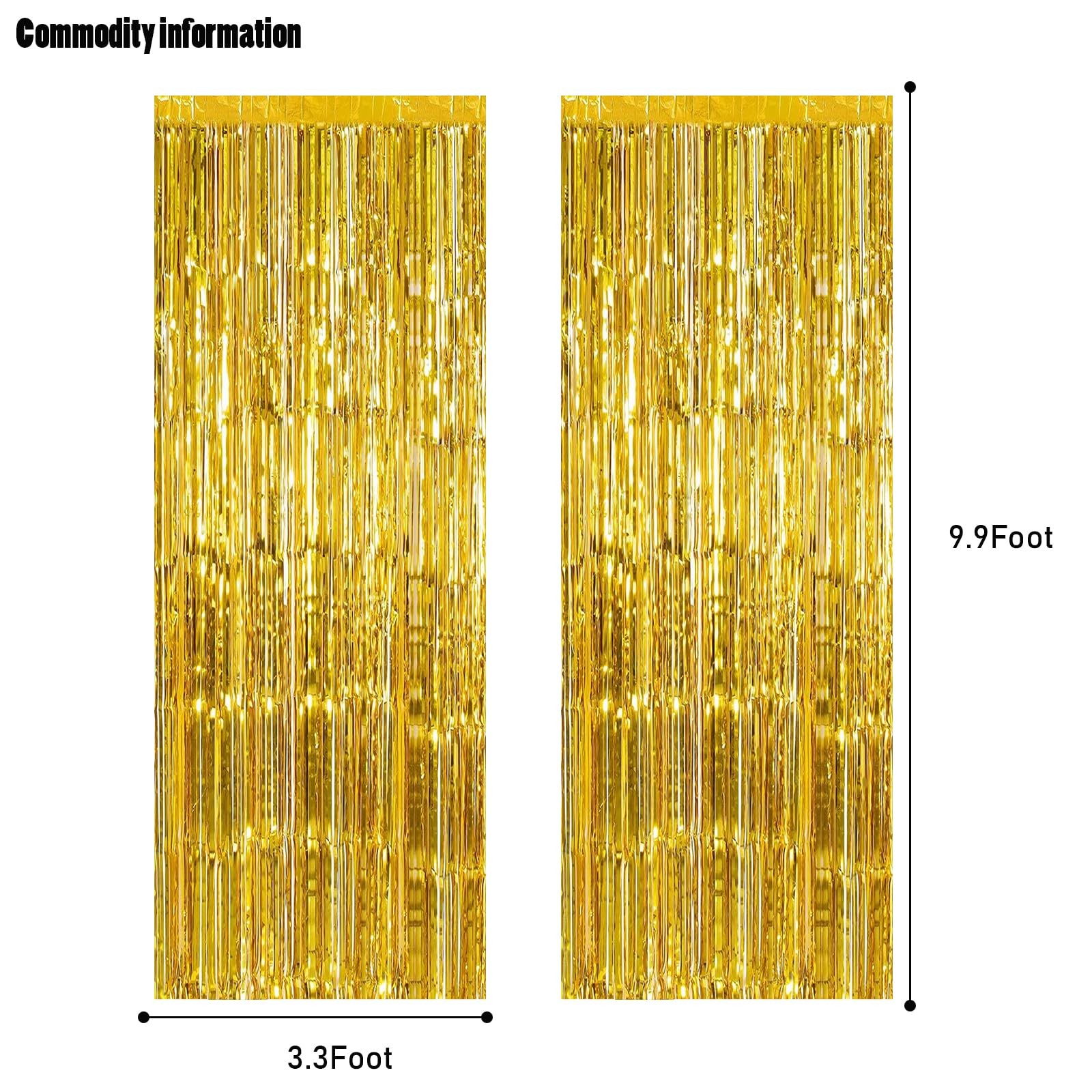 Gold Foil Fringe Backdrop Curtains 3.3×8.2 Feet Metallic Tinsel Streamer 2 PCS