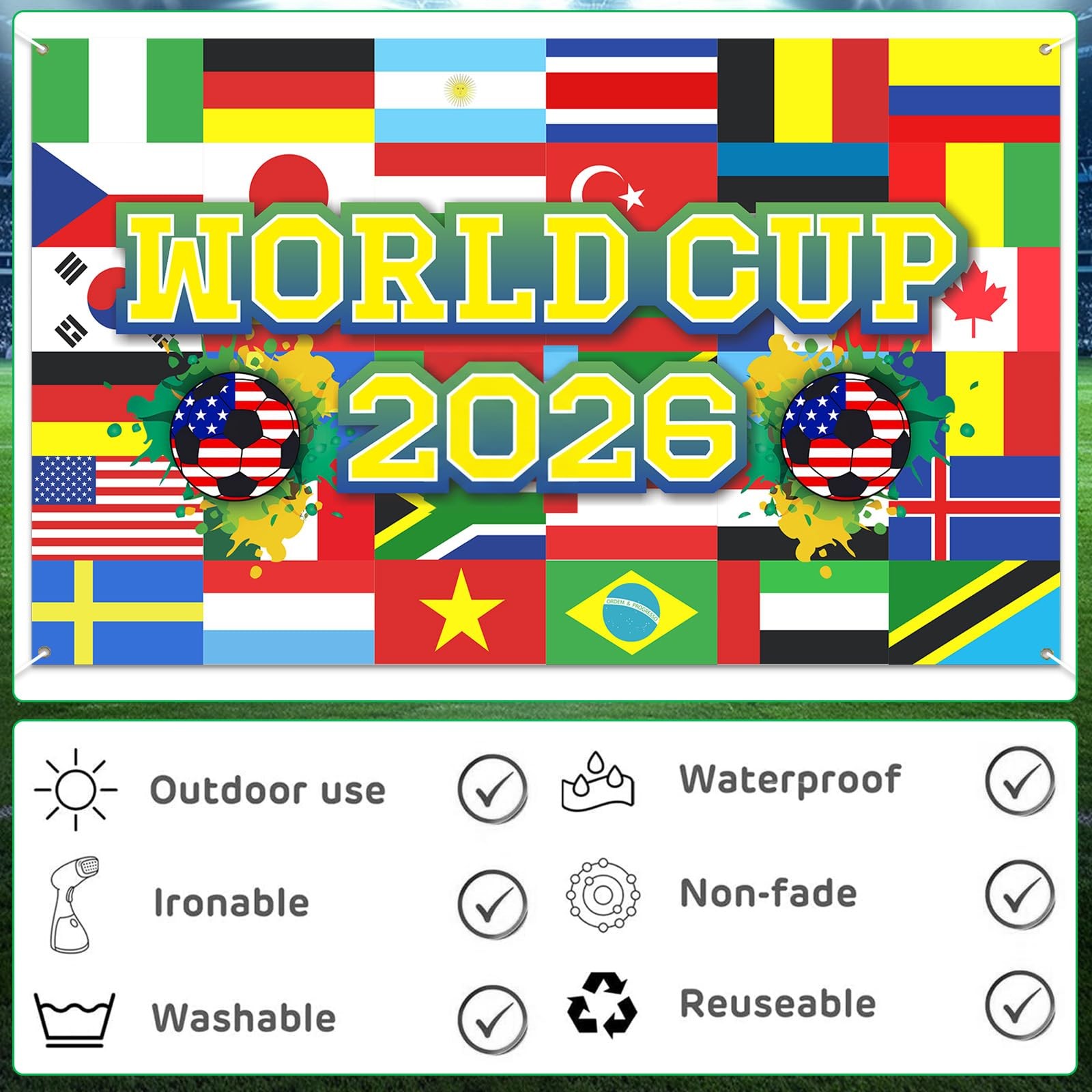 World Football Tournament Cup Celebration Backdrop 43×71 Inch 2026 Vibrant So…
