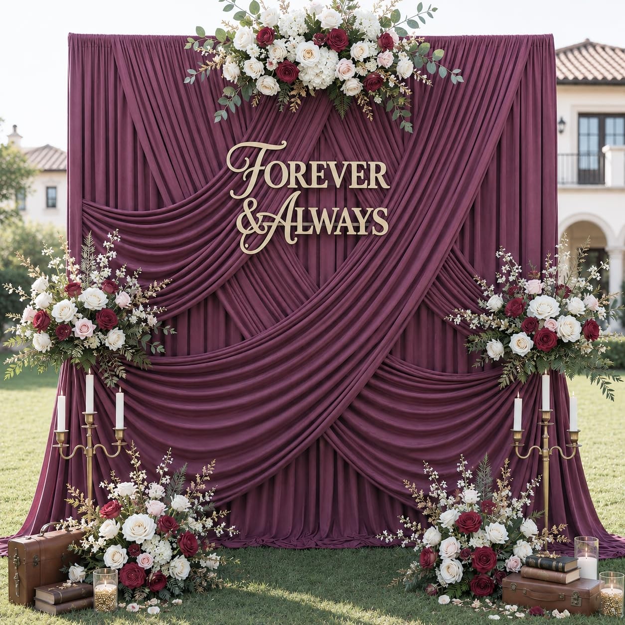 50ft x 12ft Burgundy Backdrop Curtains for 5FT×12FT_10 Panels,