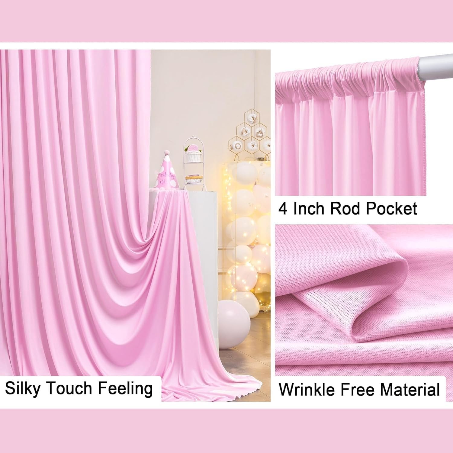 10 ft x 8 Wrinkle Free Pink 5'(W) x 8'(H), 2 panels, Baby
