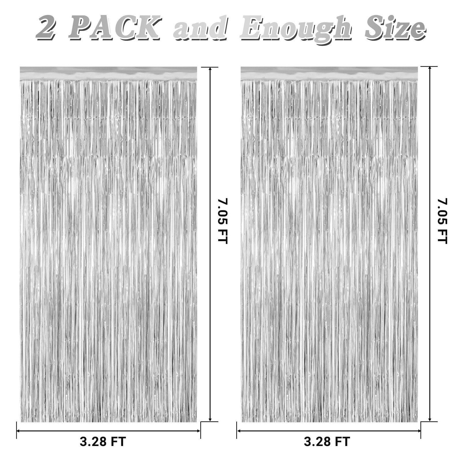2 Pack Tinsel Backdrop, 3.28 FT x 7.05 Birthday Party 2 PCS, Silver