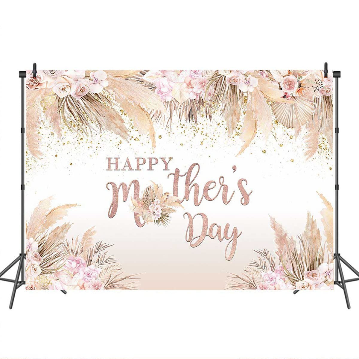 7x5ft Mothers Day Backdrop Boho Flowers Happy Mother’s Day Banner Pampas Grass