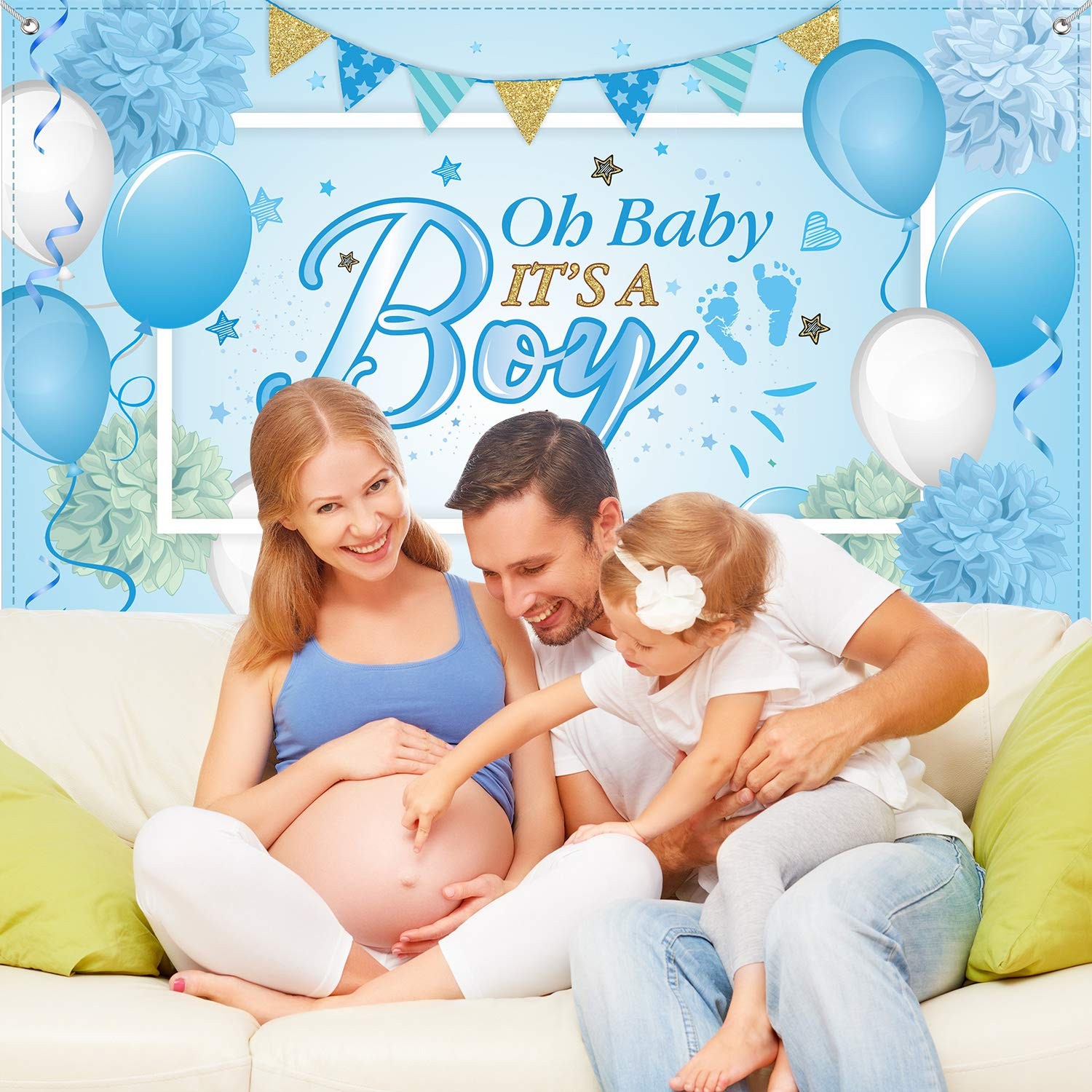 Large Blue Baby Boy Photo Backdrop 6 x 3.6 ft Durable Backdrop for Baby Shower