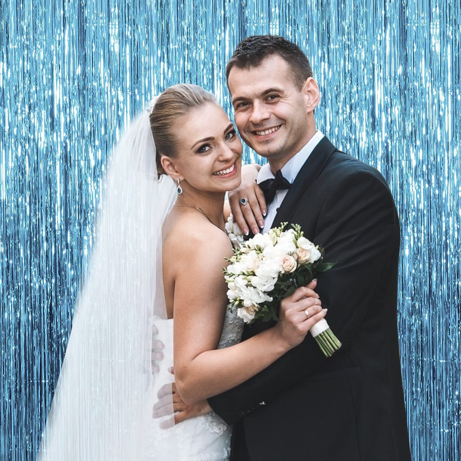 2 Pack Blue Backdrop Curtain Tinsel 39.4″w X 78.7″l (Pack of 2), Light