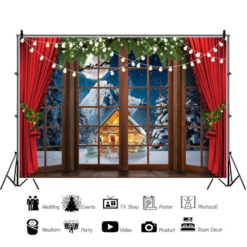7x5ft Winter Snow Scene Christmas Window Photography Background with 7x5ft