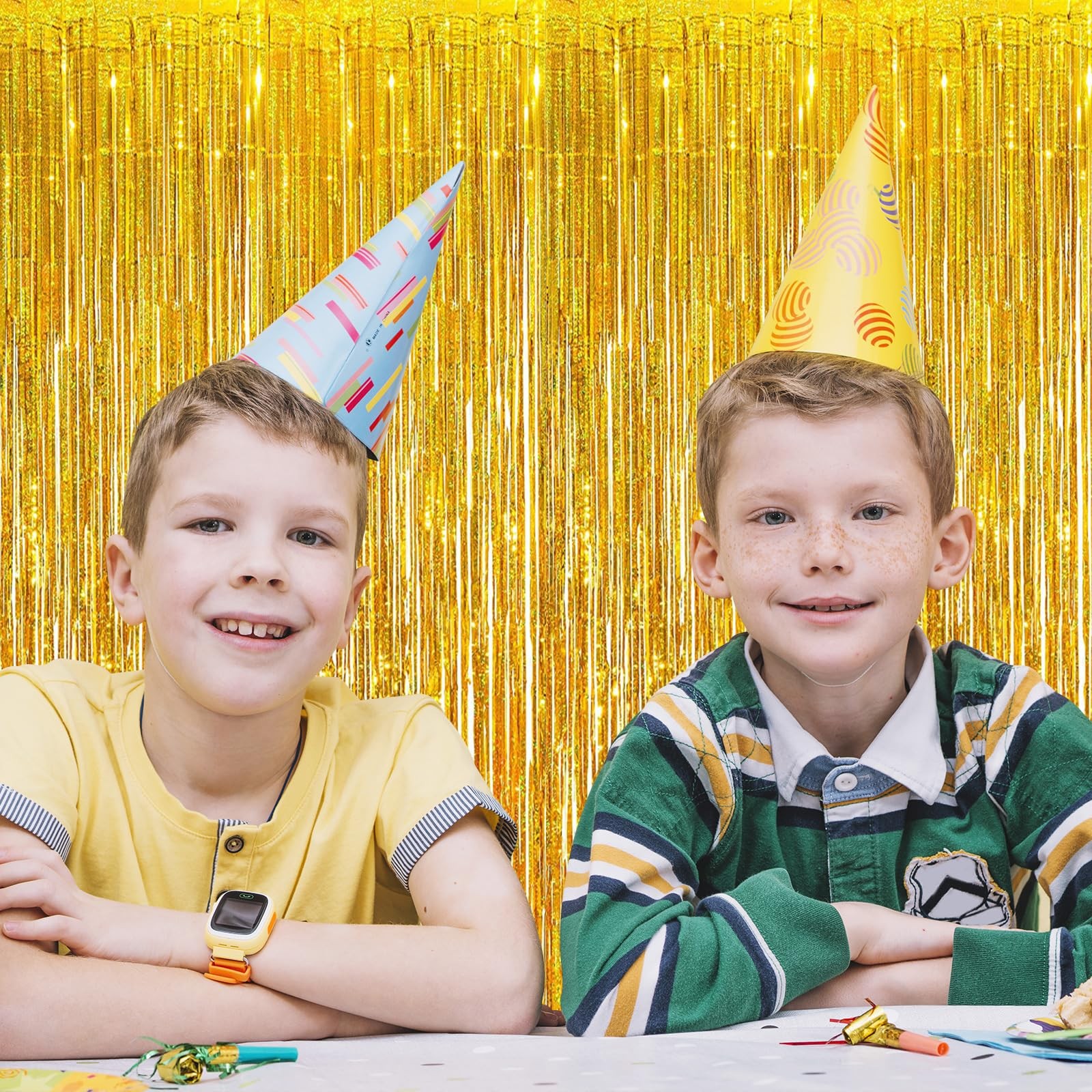 New Best 10 Pack Gold Foil Curtain Backdrop 3.2ft x 9.8ft Metallic Tinsel Fringe