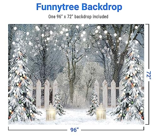 8x6FT Winter Photography Backdrop Glitter Snowy Forest Pine Tree 96 x 72 in