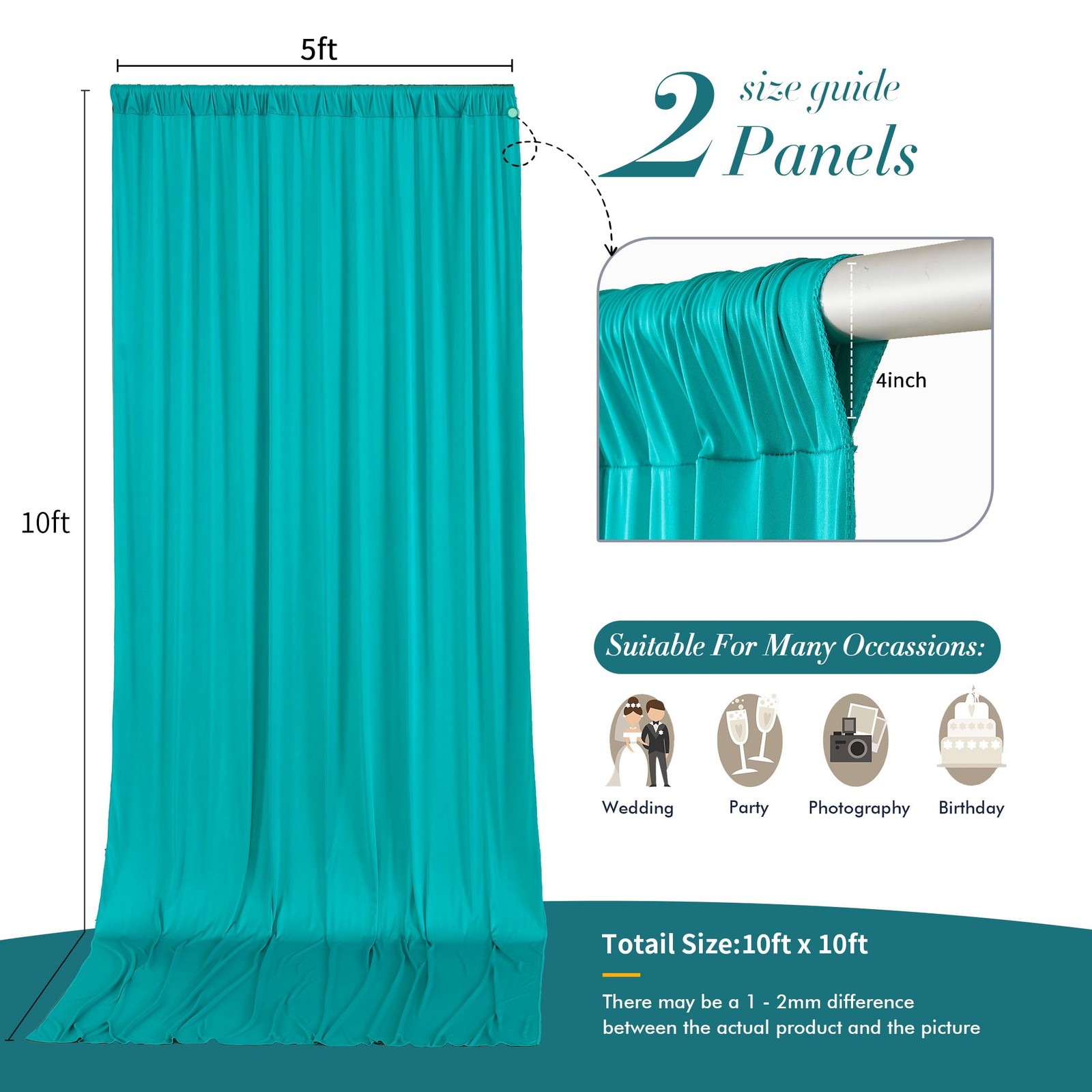 10 ft x 10 ft Free Turquoise Backdrop Curtain for Parties, Thick Polyester Te…