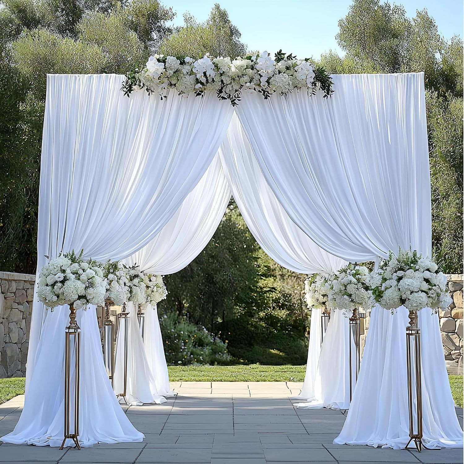 30FTx12FT White Wrinkle-Free Wedding Backdrop Curtain -Silky Washable White Poly