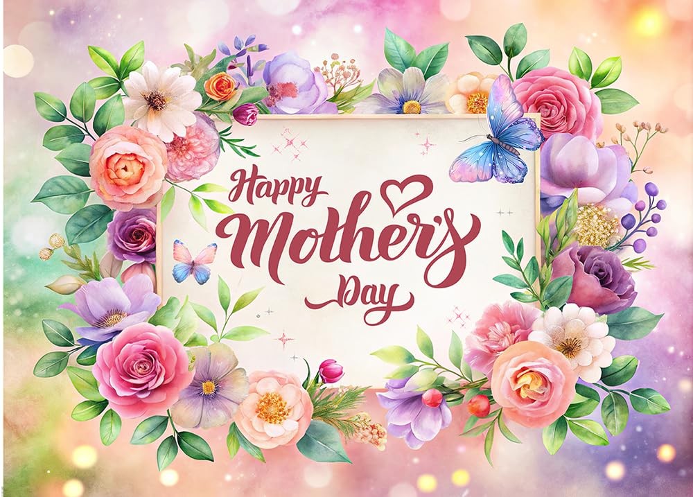 7X5FT Mother’s Day Backdrop Watercolor Flowers Backdrop Family Party Background