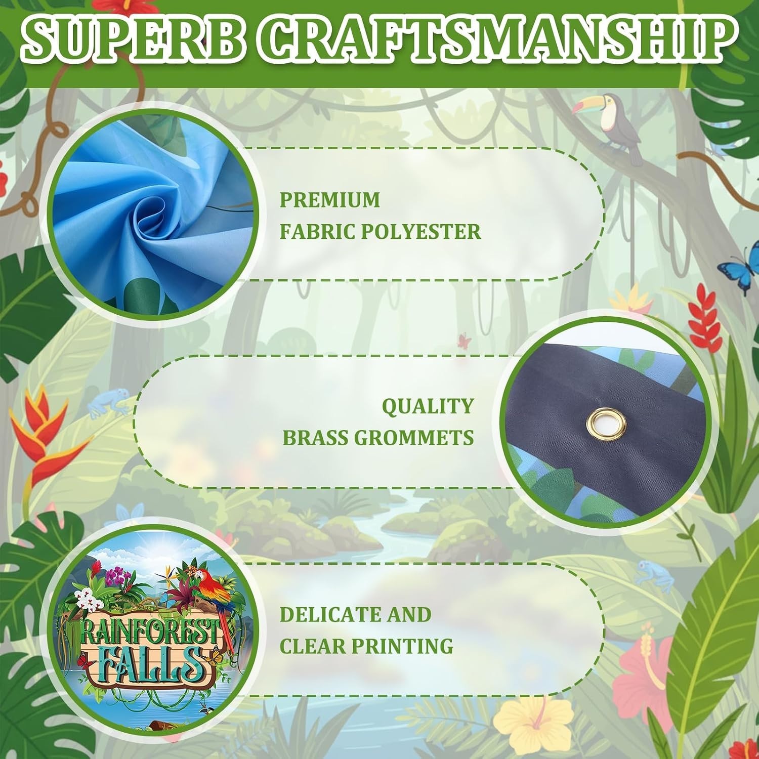 Multicolored Rainforest Scene Photography Backdrop for Party Events 18 x 6 Ft
