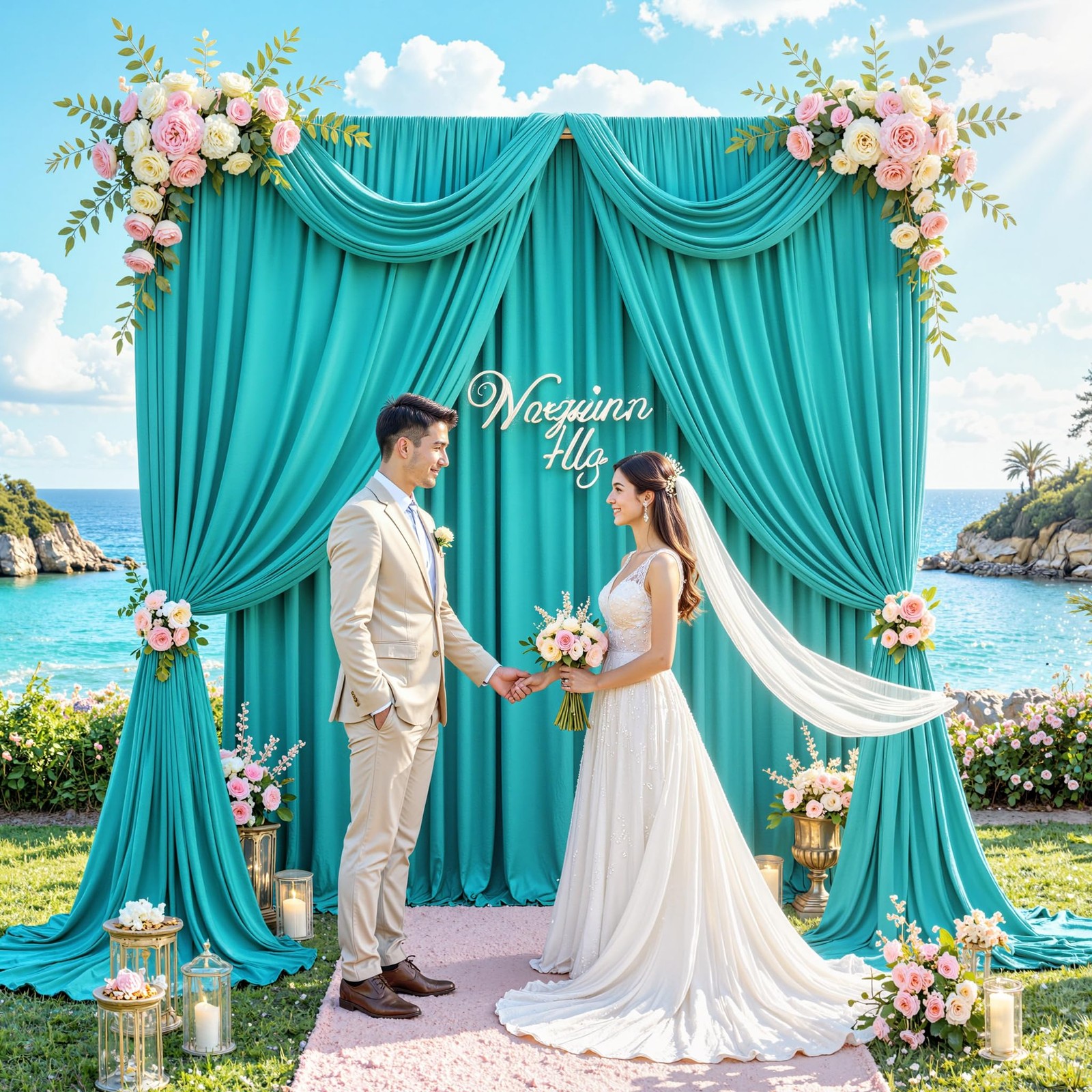 10 ft x 10 ft Free Turquoise Backdrop Curtain for Parties, Thick Polyester Te…