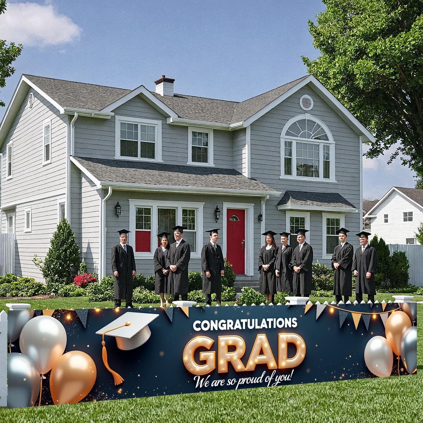 Graduation Banner 2026 Gold and Navy Blue Congrats Grad Banner Class of 2026 Dec