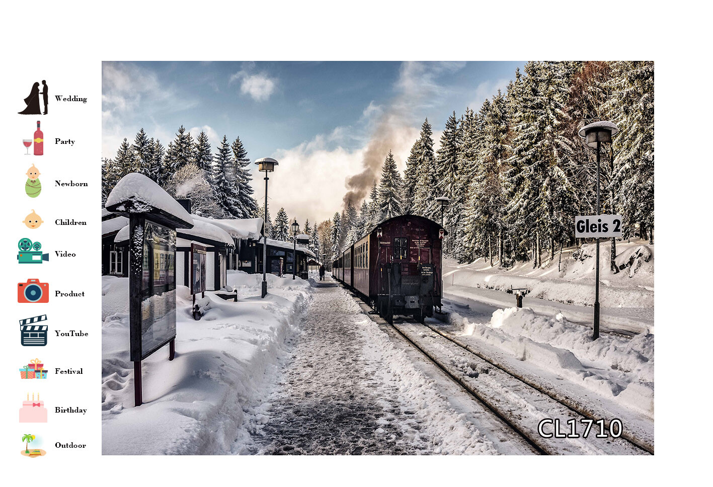 10x8ft Winter Snow Station Retro old Train Pine Photo Background Vinyl Backdrop