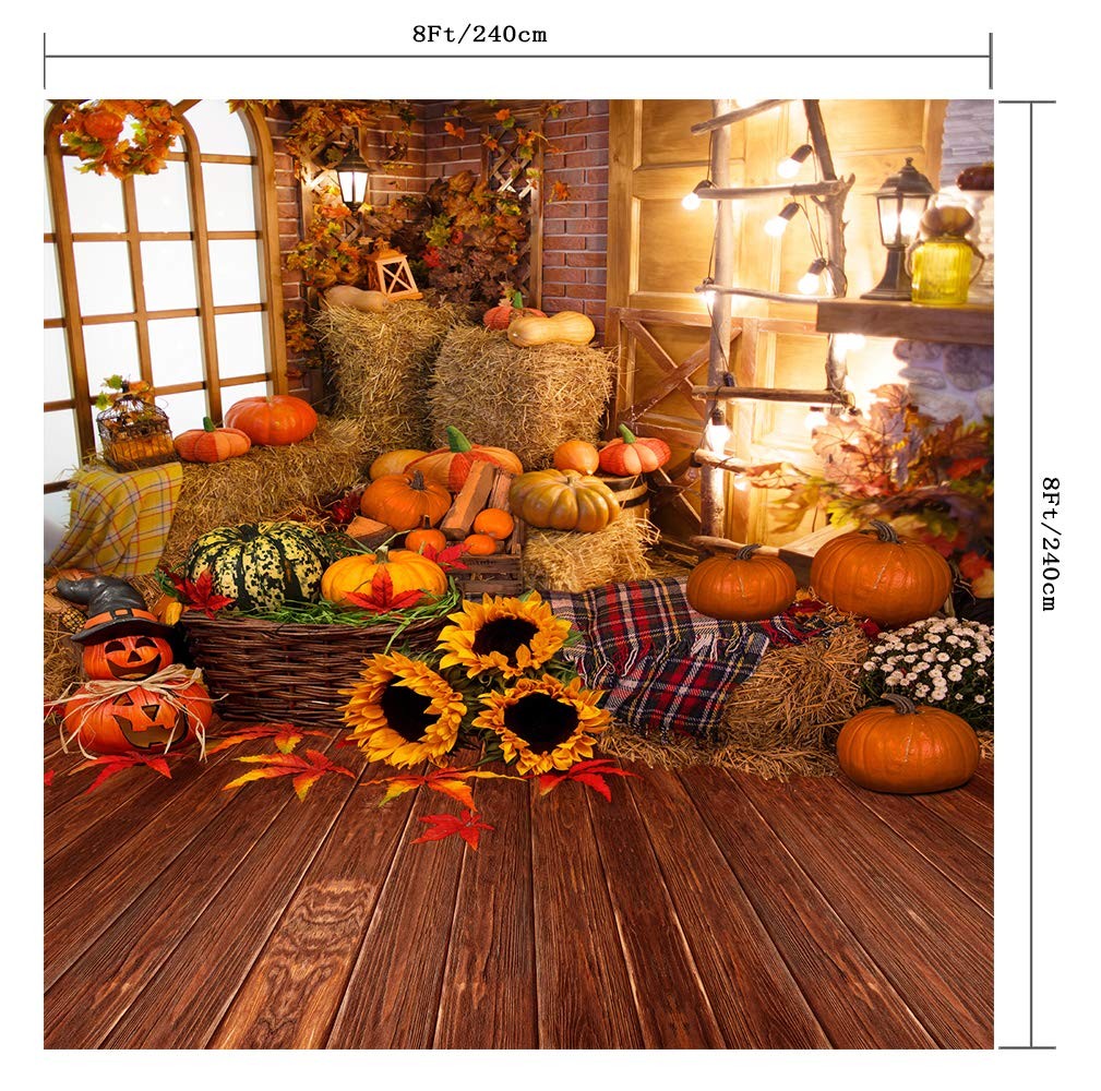 1 PCS 8×8 FT Fall Thanksgiving Halloween Pumpkin Vinyl Photo Backdrop Background