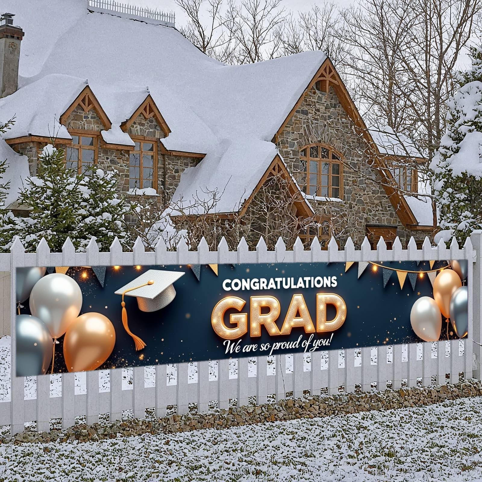 Graduation Banner 2026 Gold and Navy Blue Congrats Grad Banner Class of 2026 Dec