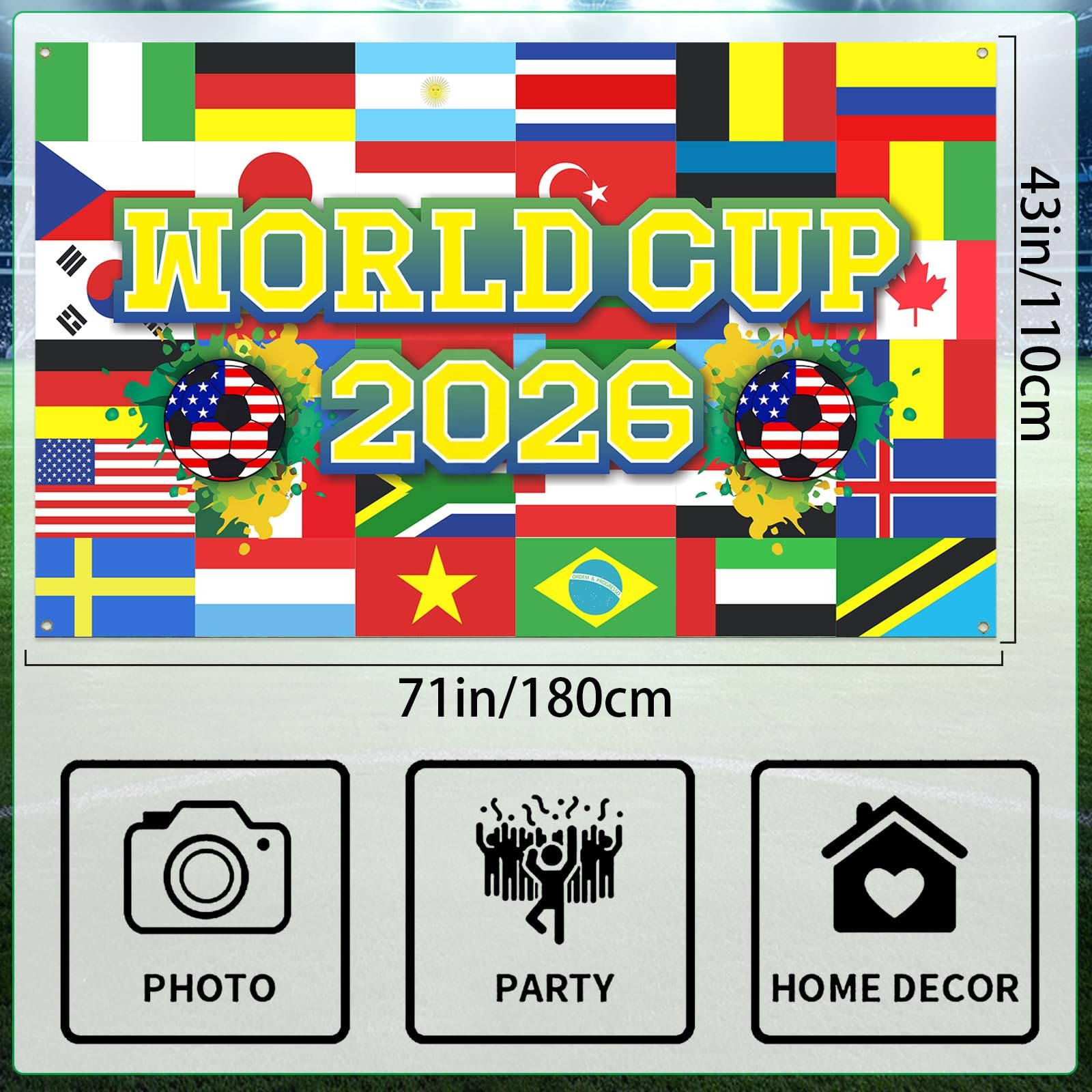 World Football Tournament Cup Celebration Backdrop 43×71 Inch 2026 Vibrant So…