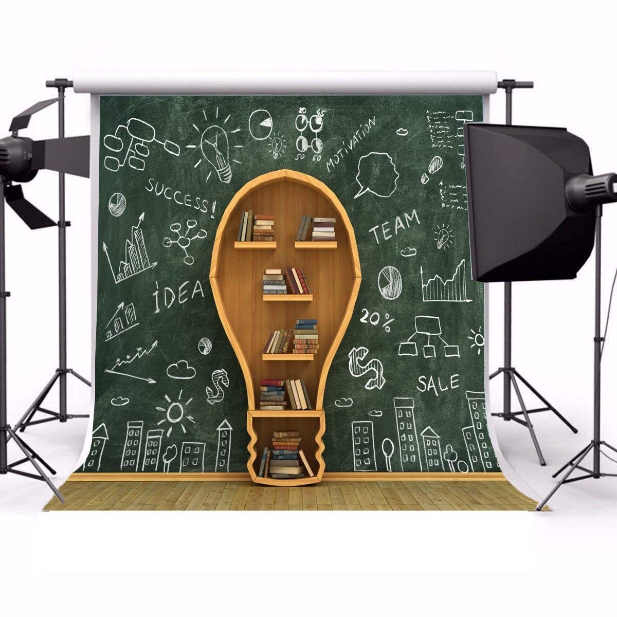 5×5 Ft Classroom Blackboard Bookcase Photography Backdrop School Portrait