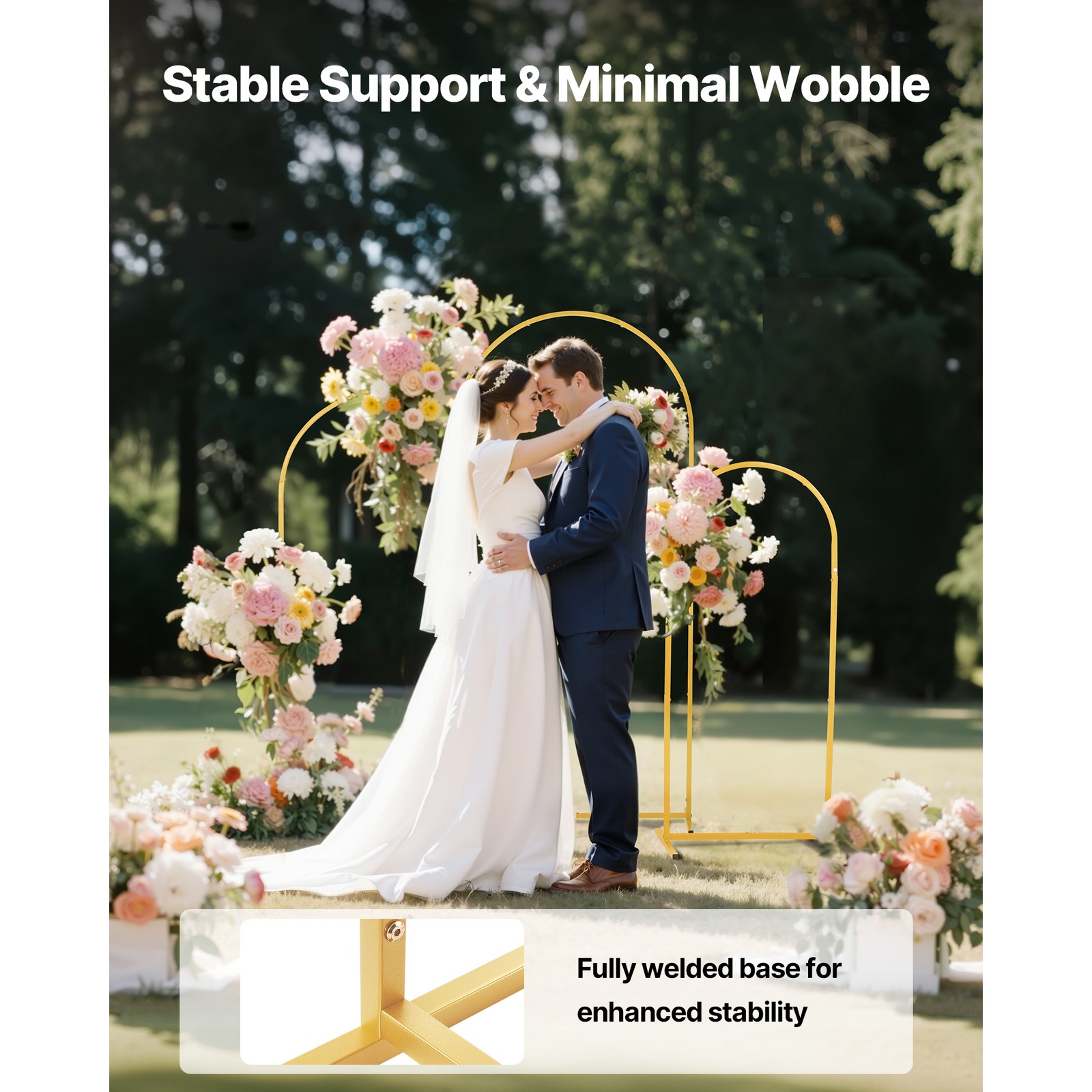 Gold Metal Arch Backdrop Stand Set of 3 (6/5/4 ft) for Wedding Party