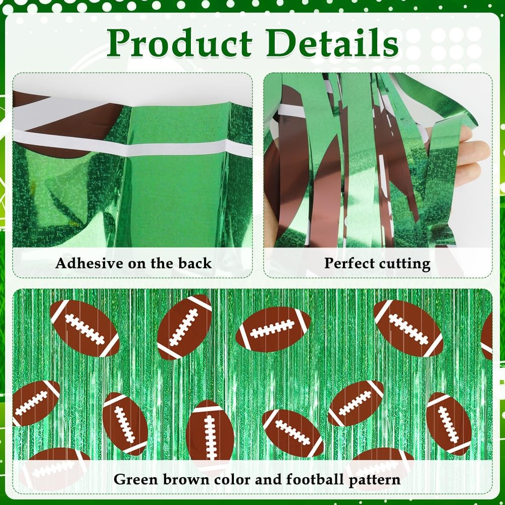 2 Pack Football Party Decorations Tinsel Backdrop Football Foil Fringe Curtains