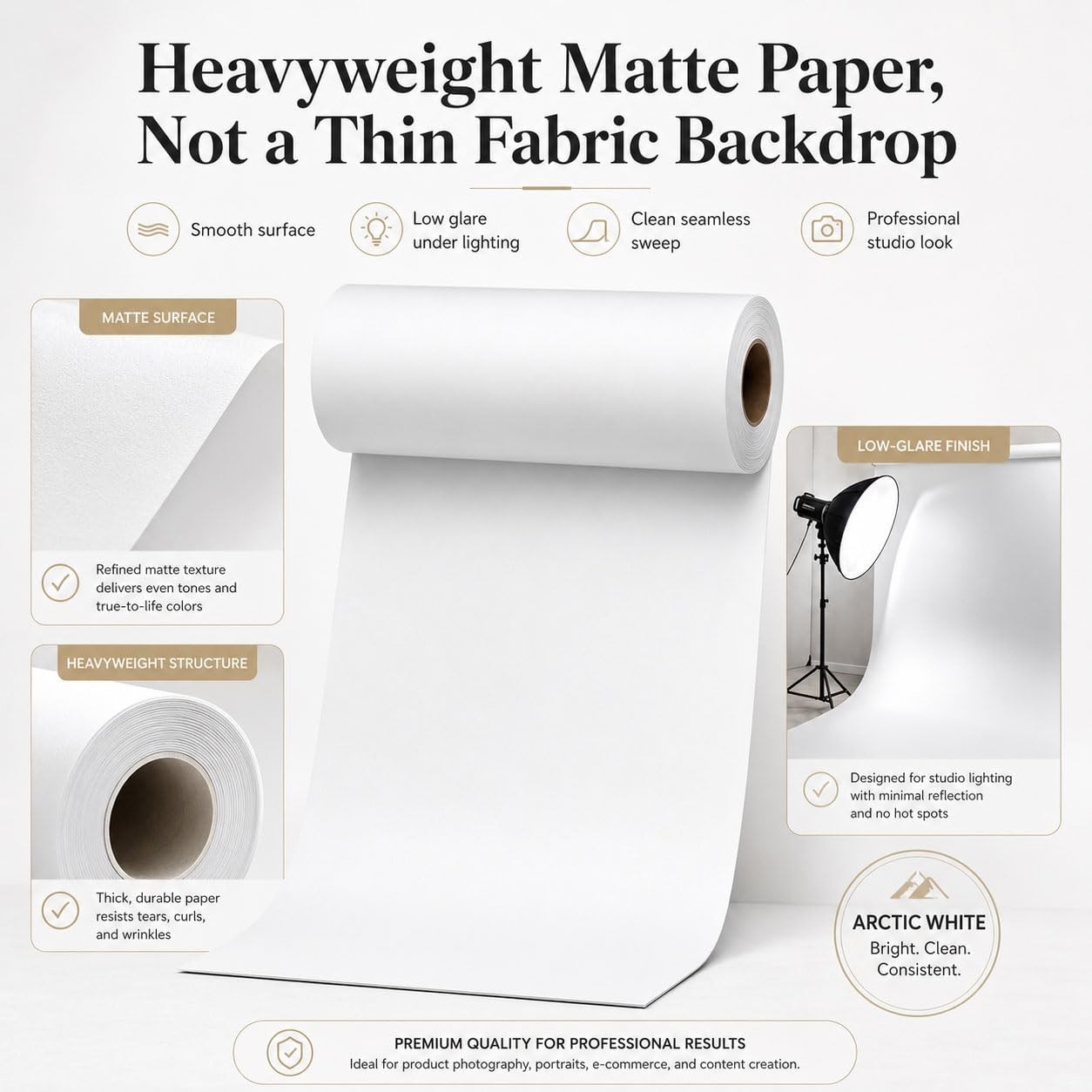 Seamless Grey Backdrop Paper Roll 53″x16.4″ – Heavyweight Matte for Studio & Pro