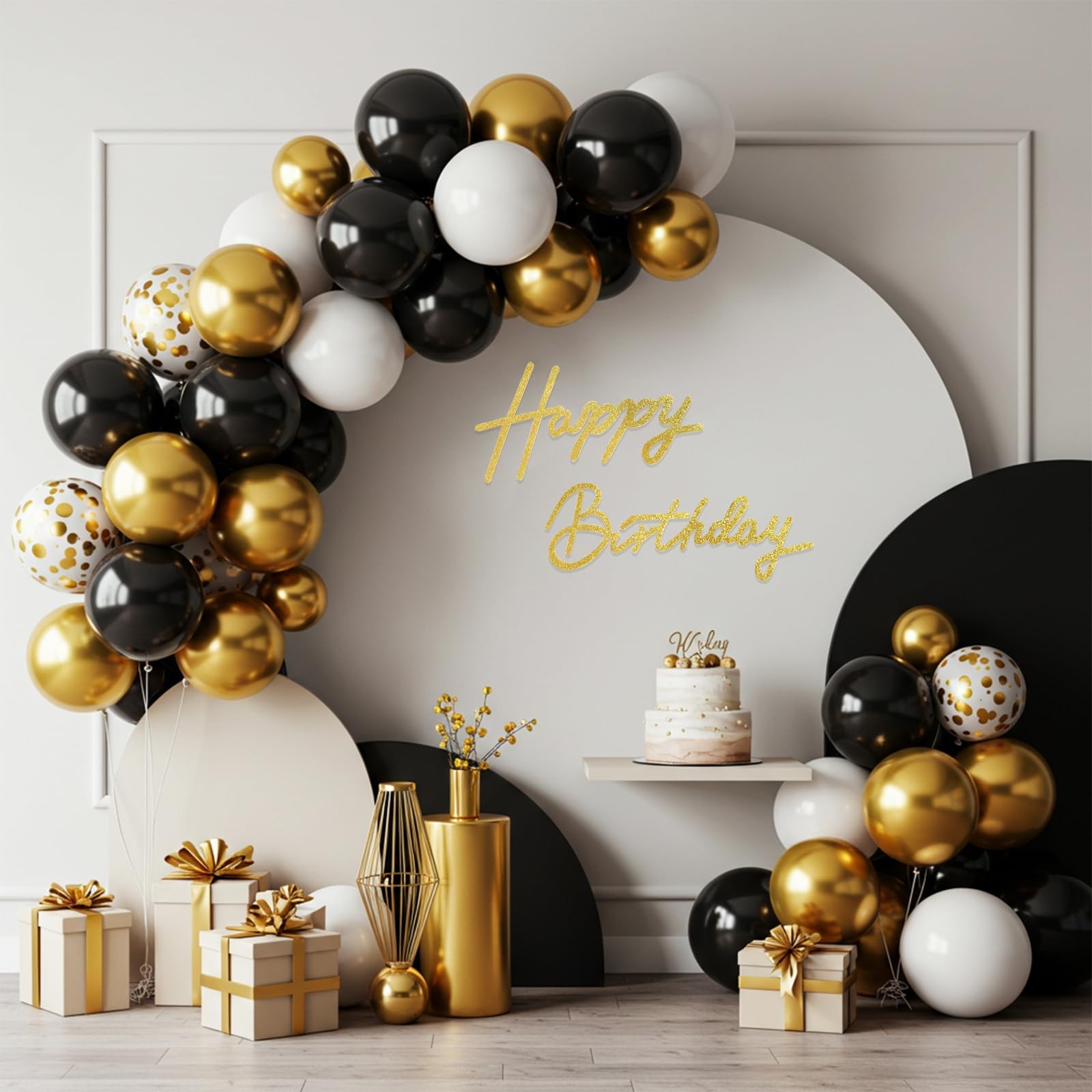 TONIFUL Happy Birthday Sign for Backdrop 16 inches x 7.8 inches, Glitter Gold
